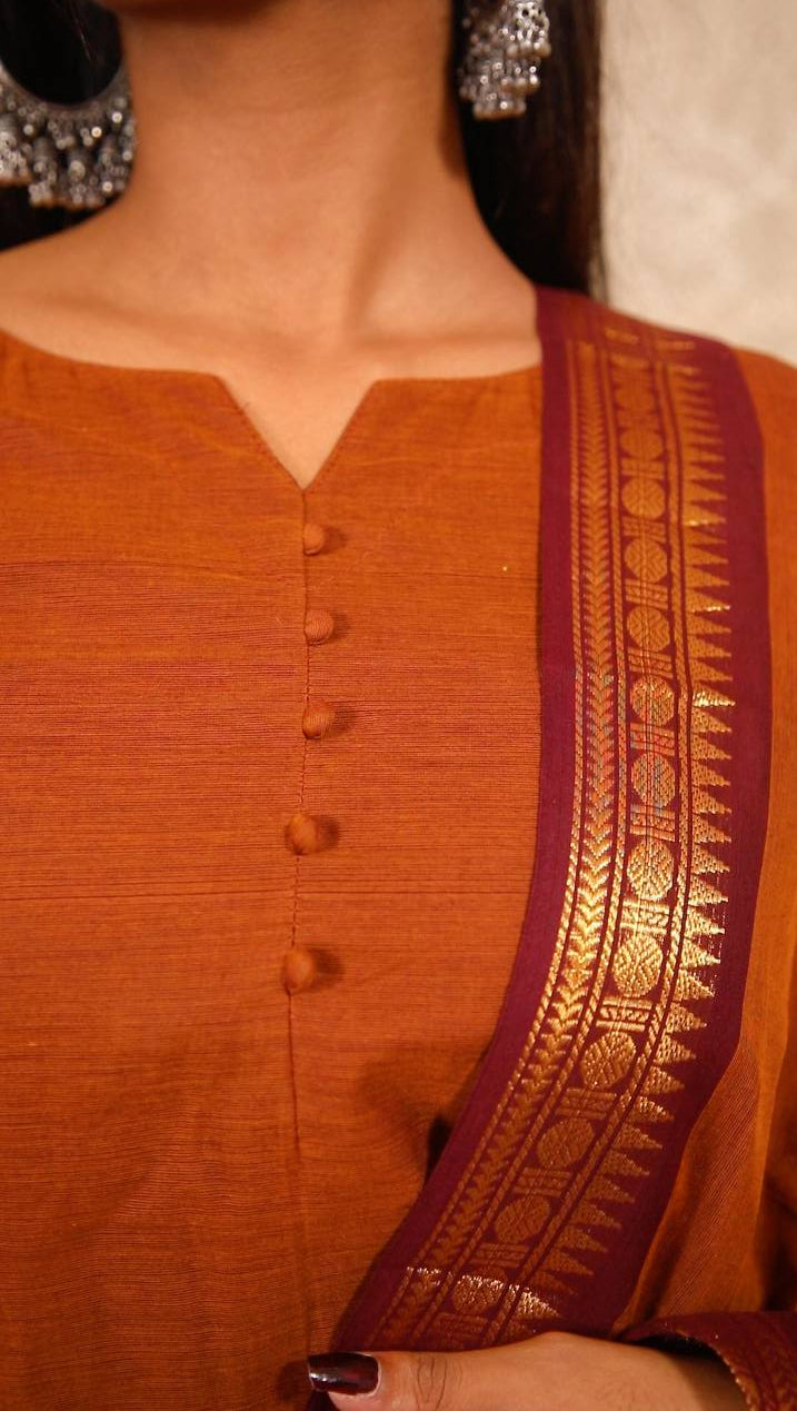 Geet - Kurti with dupatta in pure kanchi cotton in Brown color