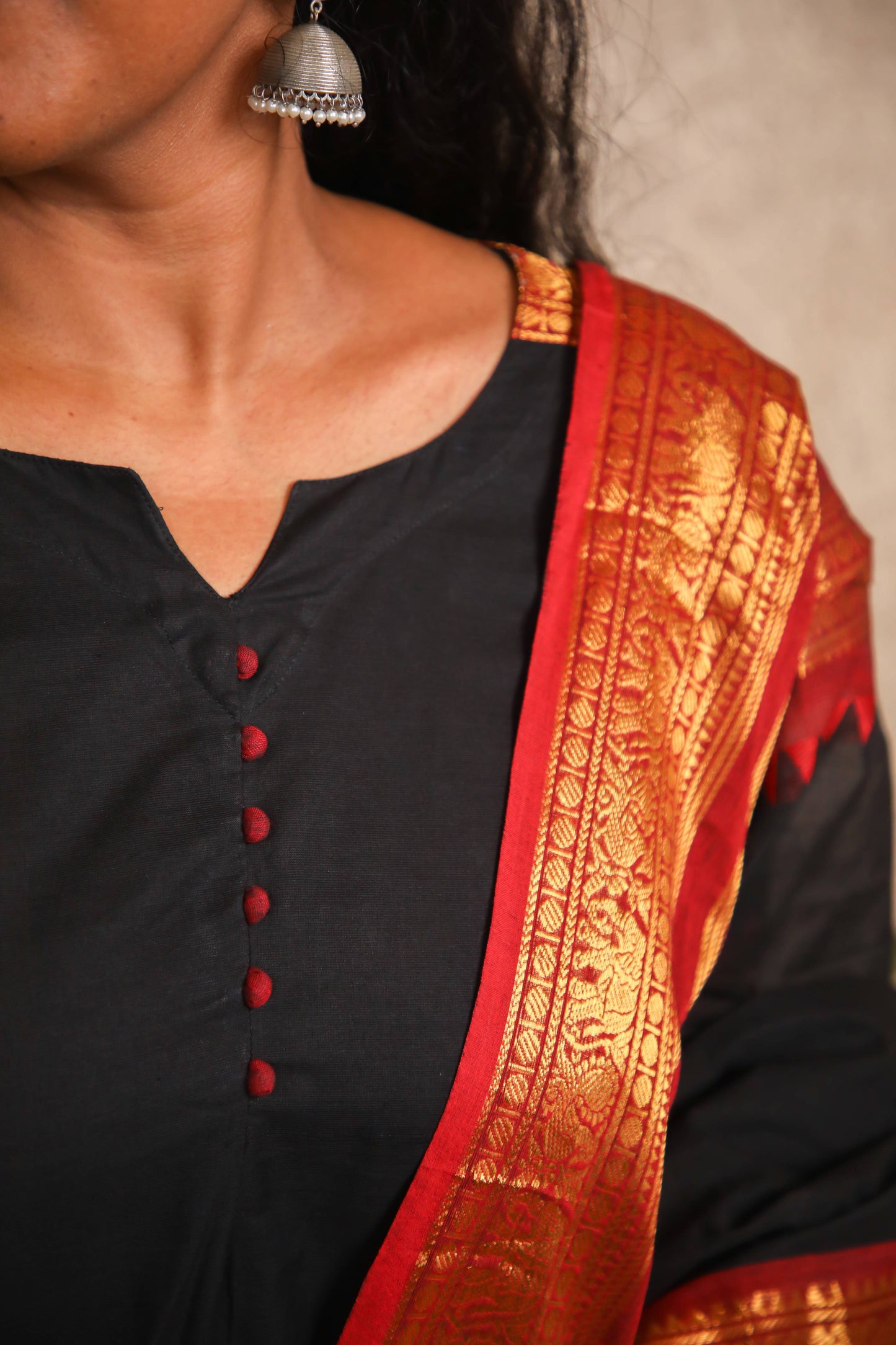 Geet - Kurti with dupatta in pure kanchi cotton in Black color