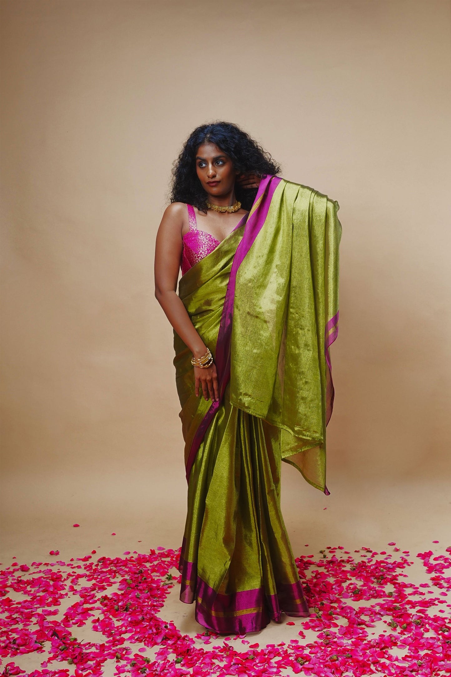 MUDRAYA saree I Lime Green Handloom Tissue Saree