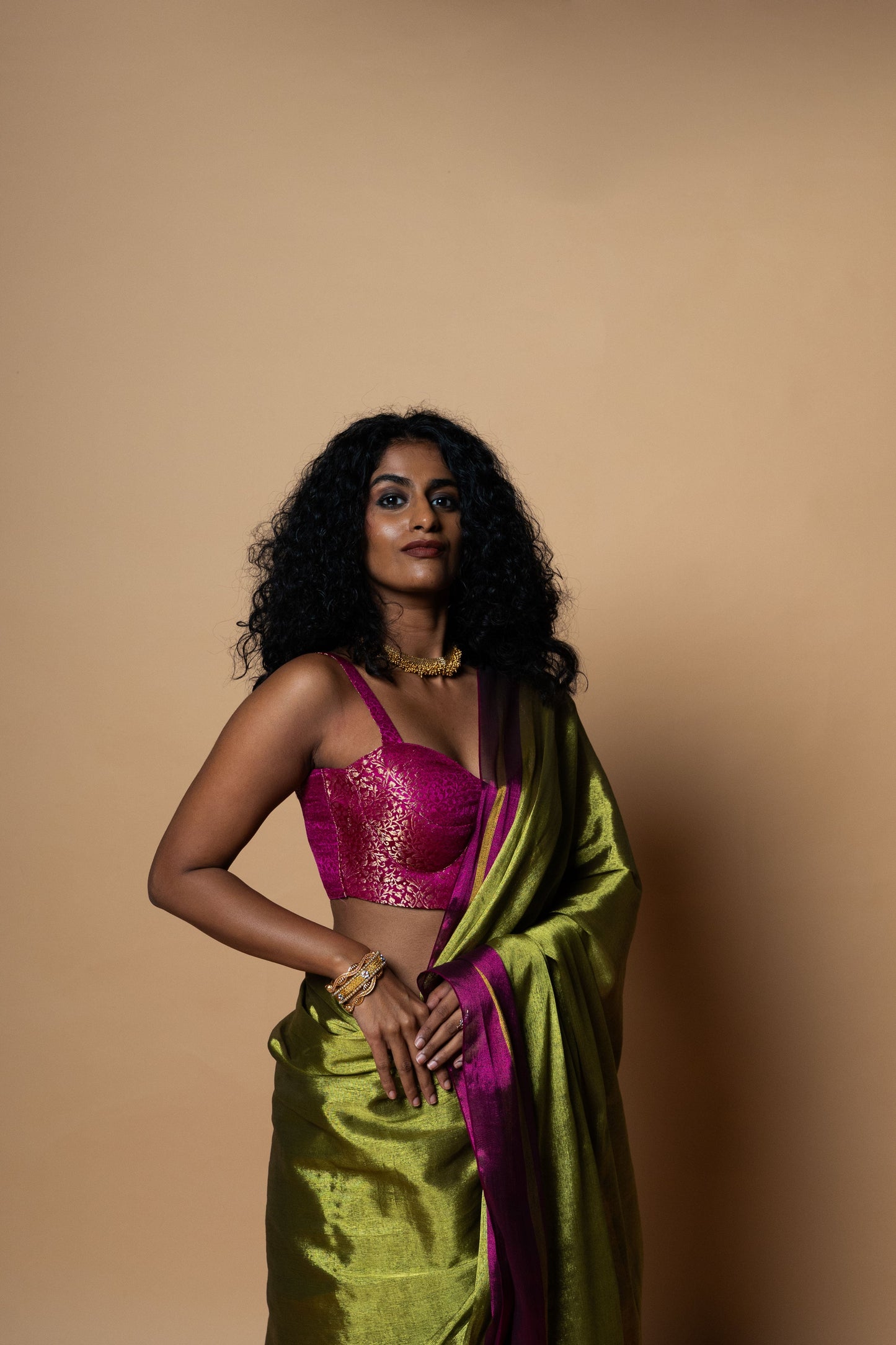 MUDRAYA saree I Lime Green Handloom Tissue Saree