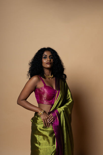 MUDRAYA saree I Lime Green Handloom Tissue Saree