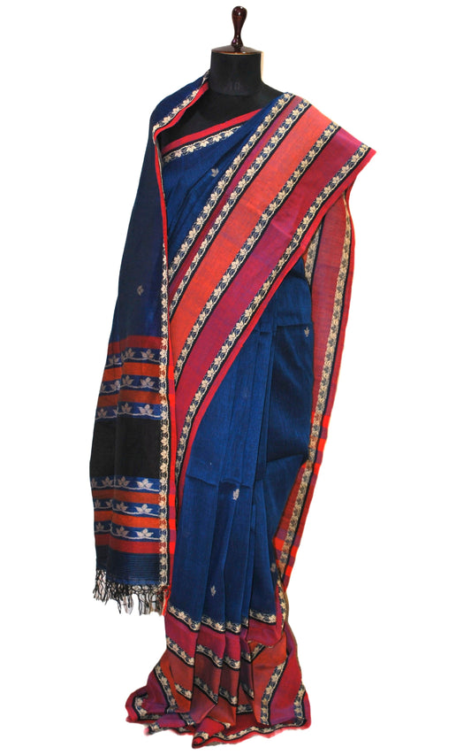 Premium Quality Silk Linen Jamdani Saree in Midnight Blue, Purple,Orange and Beige