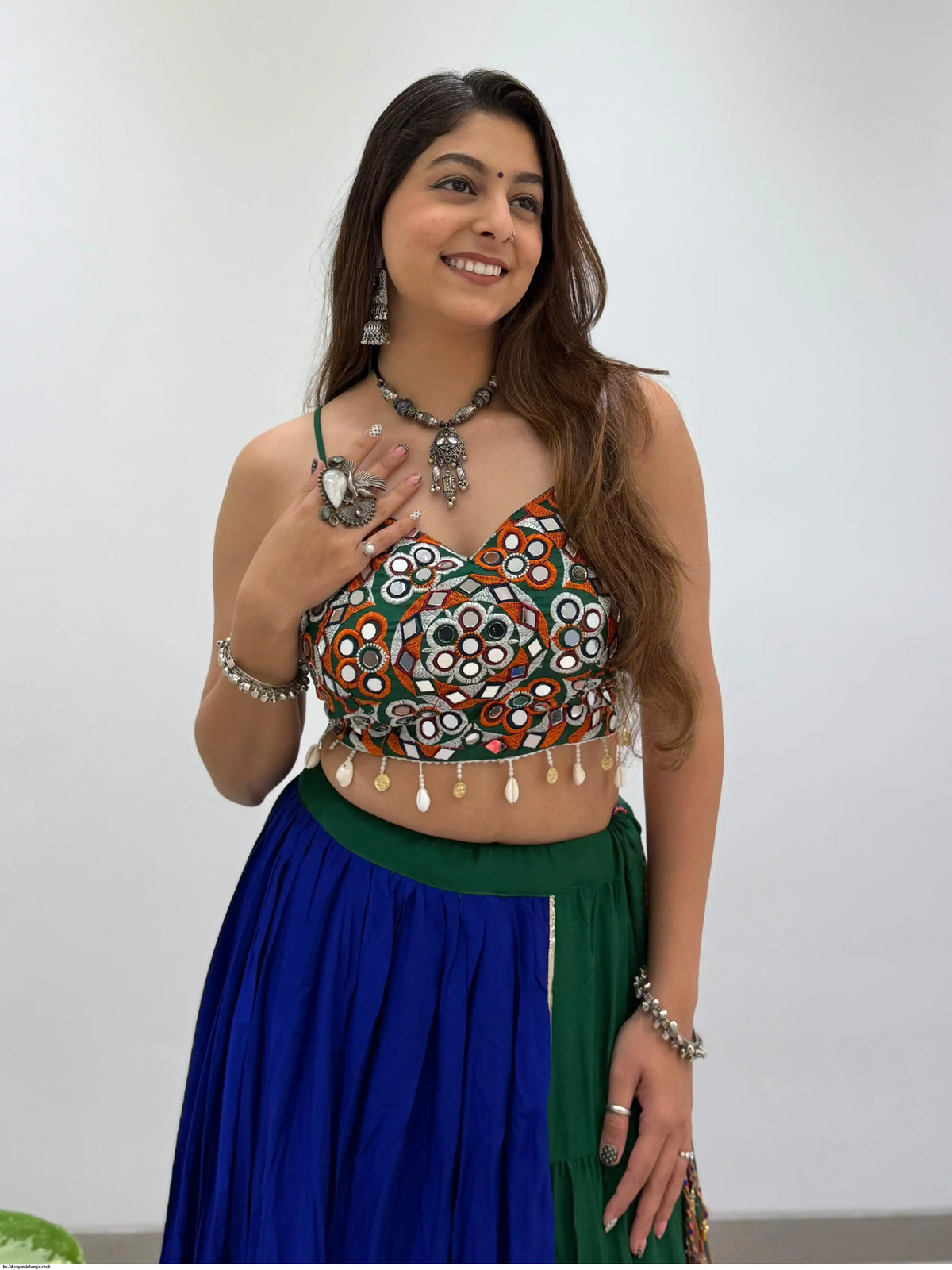 Multi Color Rayon Mirror Embroidered Navratri Chaniya Choli