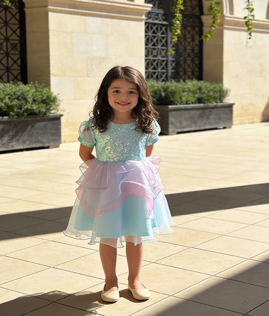 Luxe Blue Sequins Organza Frock for Girls
