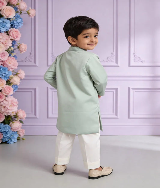 Luxe Light Green Embroidery Achkan with Pant for Boys
