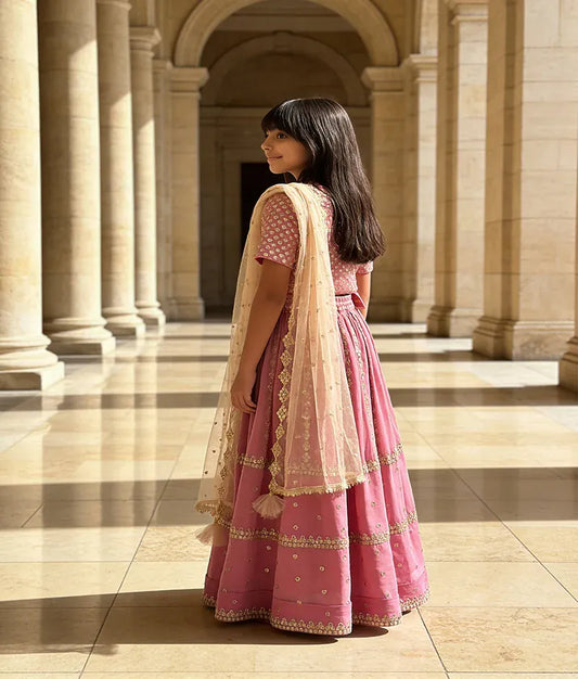 Luxe Pink Mirror Lehenga for Girls