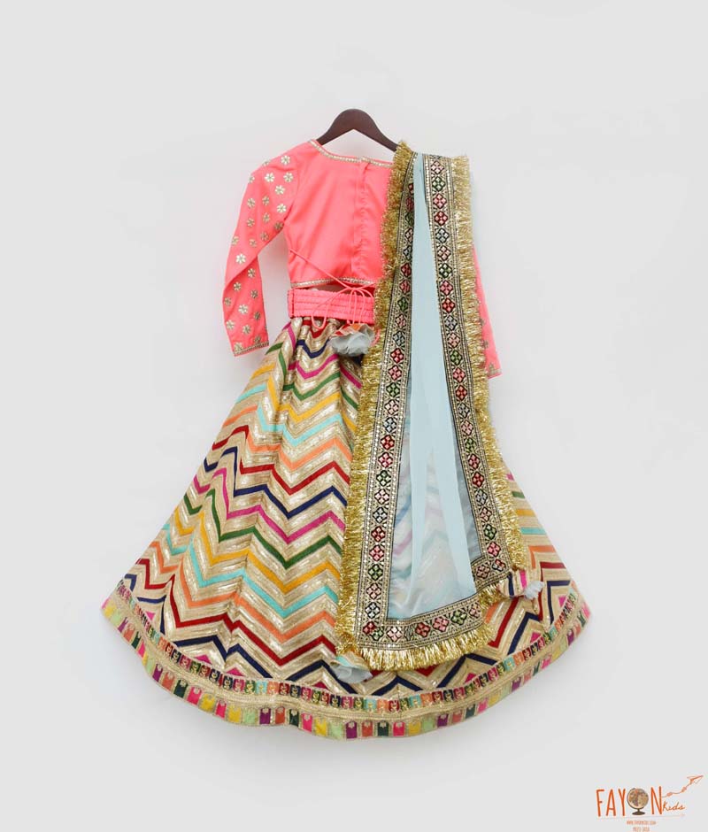 Luxe Pink Silk Flower Boti Embroidery Lehenga with Choli Organza Dupatta for Girls