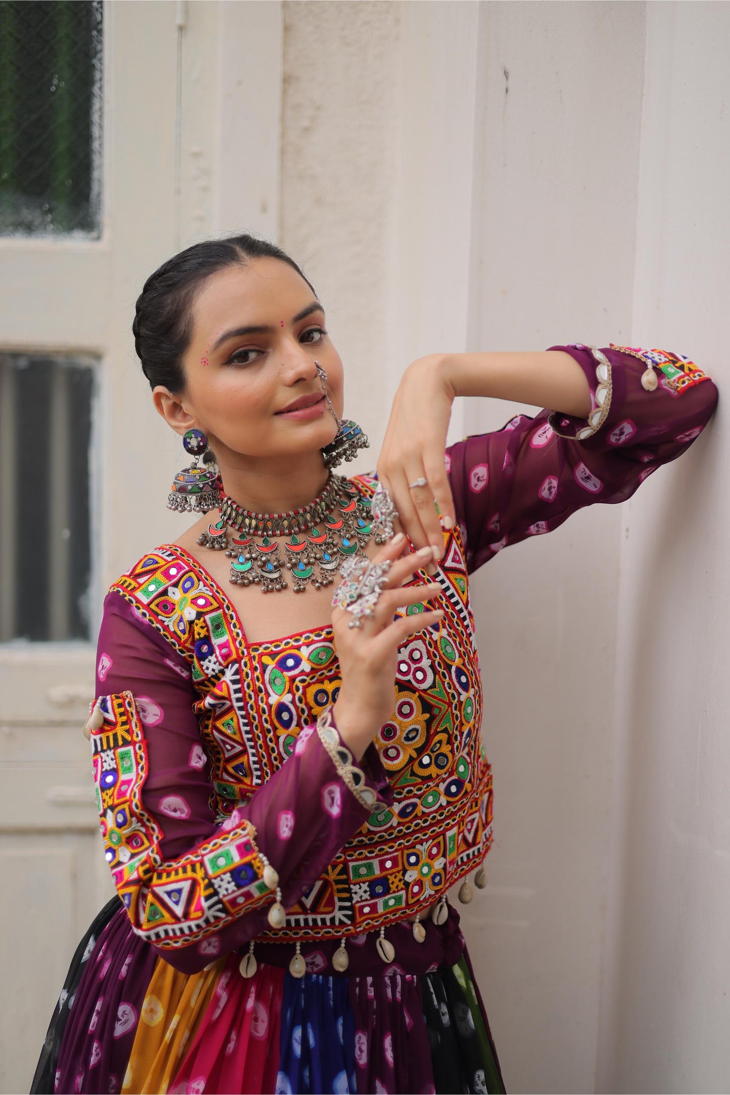 Multi Color Georgette With Kutchi Gamthi Work Navratri Chaniya Choli