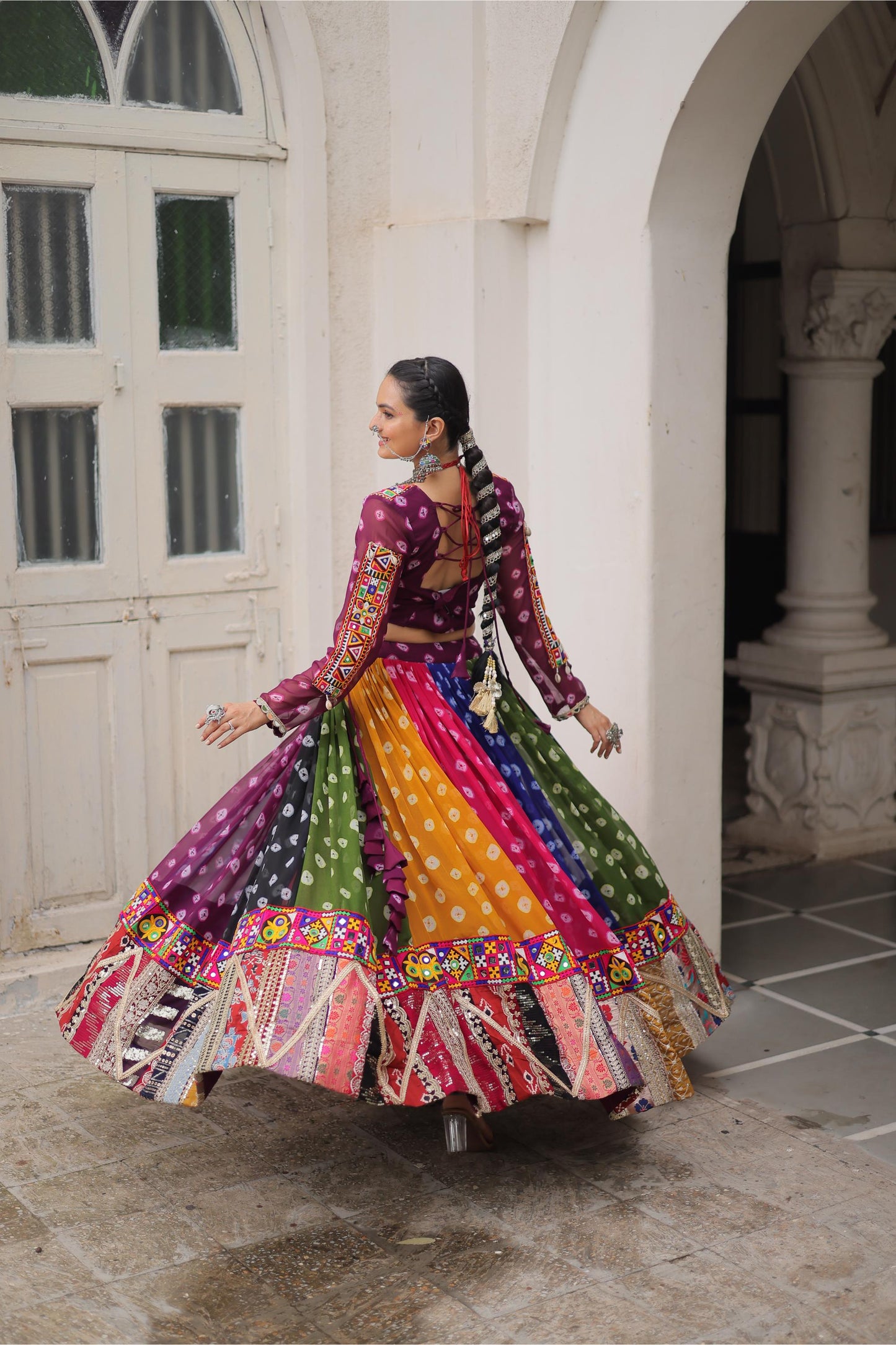 Multi Color Georgette With Kutchi Gamthi Work Navratri Chaniya Choli
