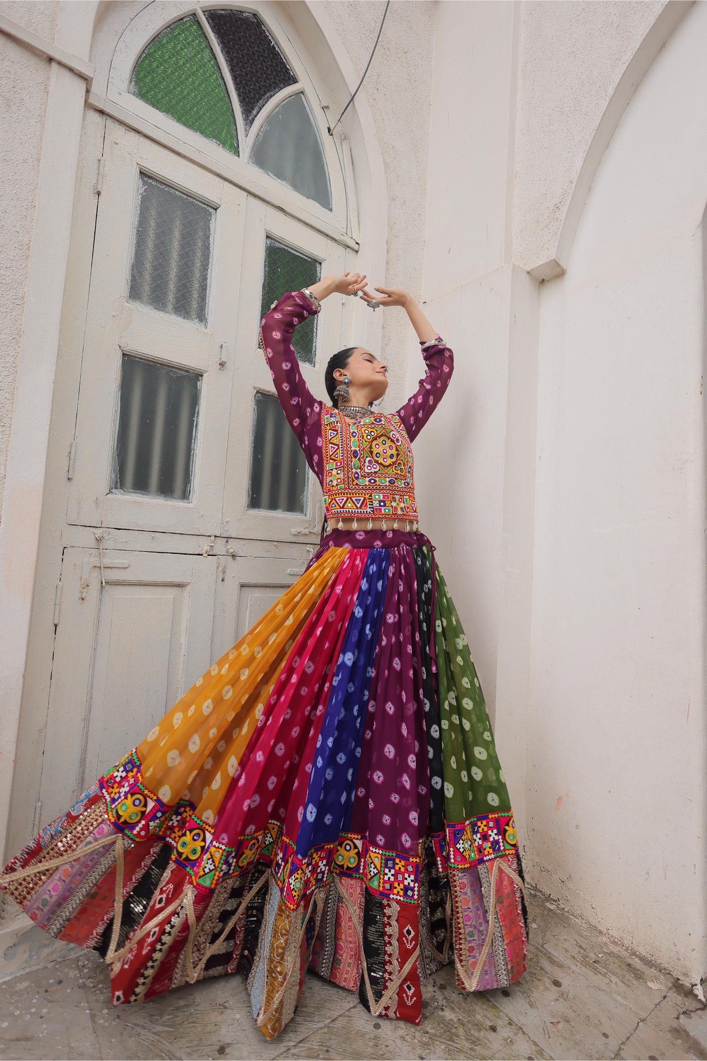 Multi Color Georgette With Kutchi Gamthi Work Navratri Chaniya Choli