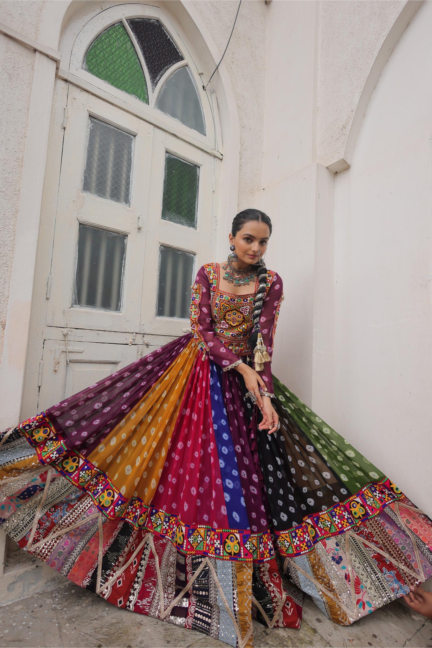 Multi Color Georgette With Kutchi Gamthi Work Navratri Chaniya Choli