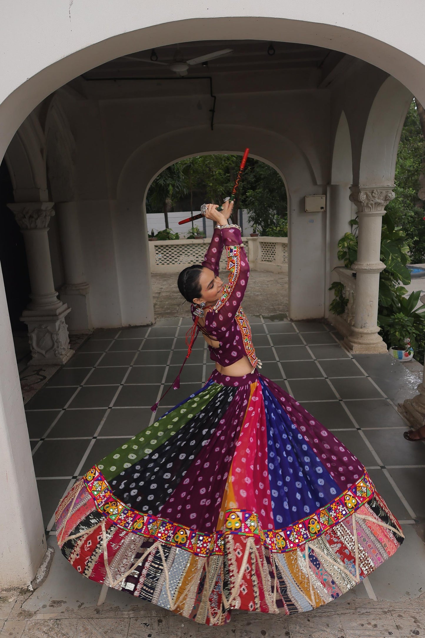 Multi Color Georgette With Kutchi Gamthi Work Navratri Chaniya Choli