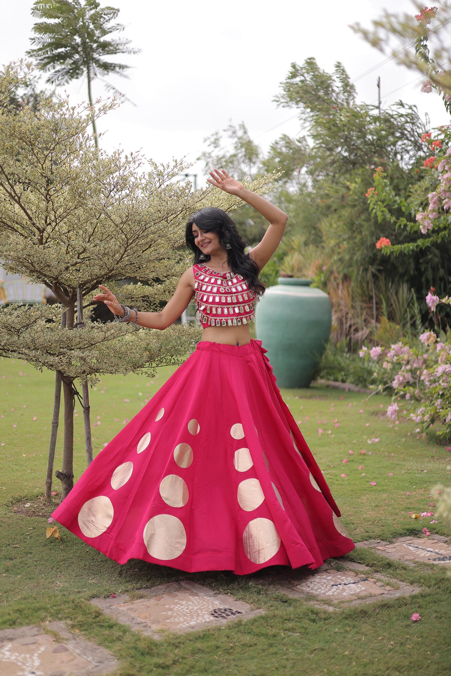 Pink Gomti & Mirror Work Georgette Navratri Lehenga Choli