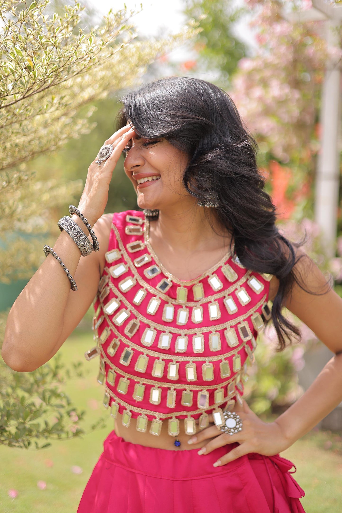 Pink Gomti & Mirror Work Georgette Navratri Lehenga Choli