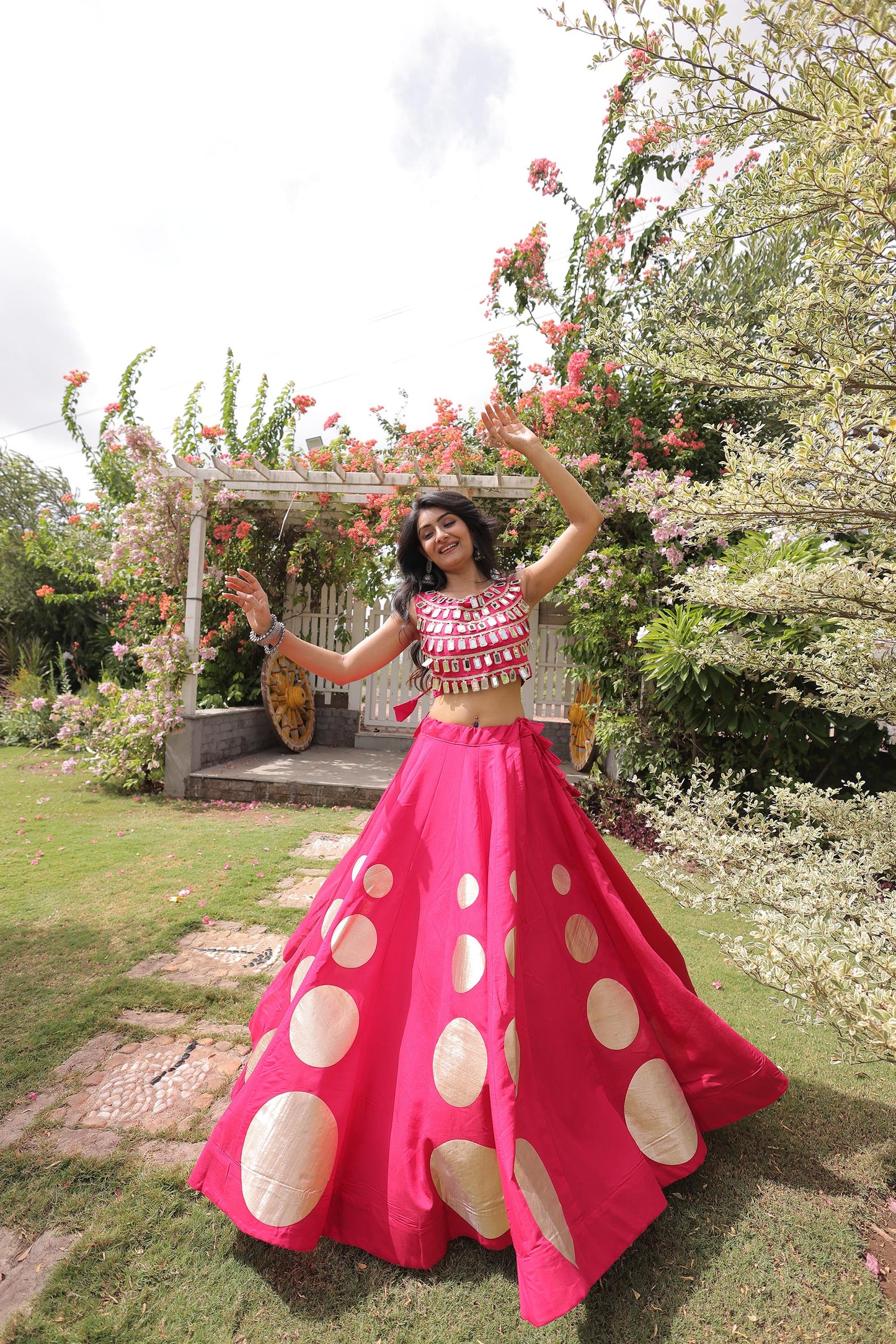 Pink Gomti & Mirror Work Georgette Navratri Lehenga Choli