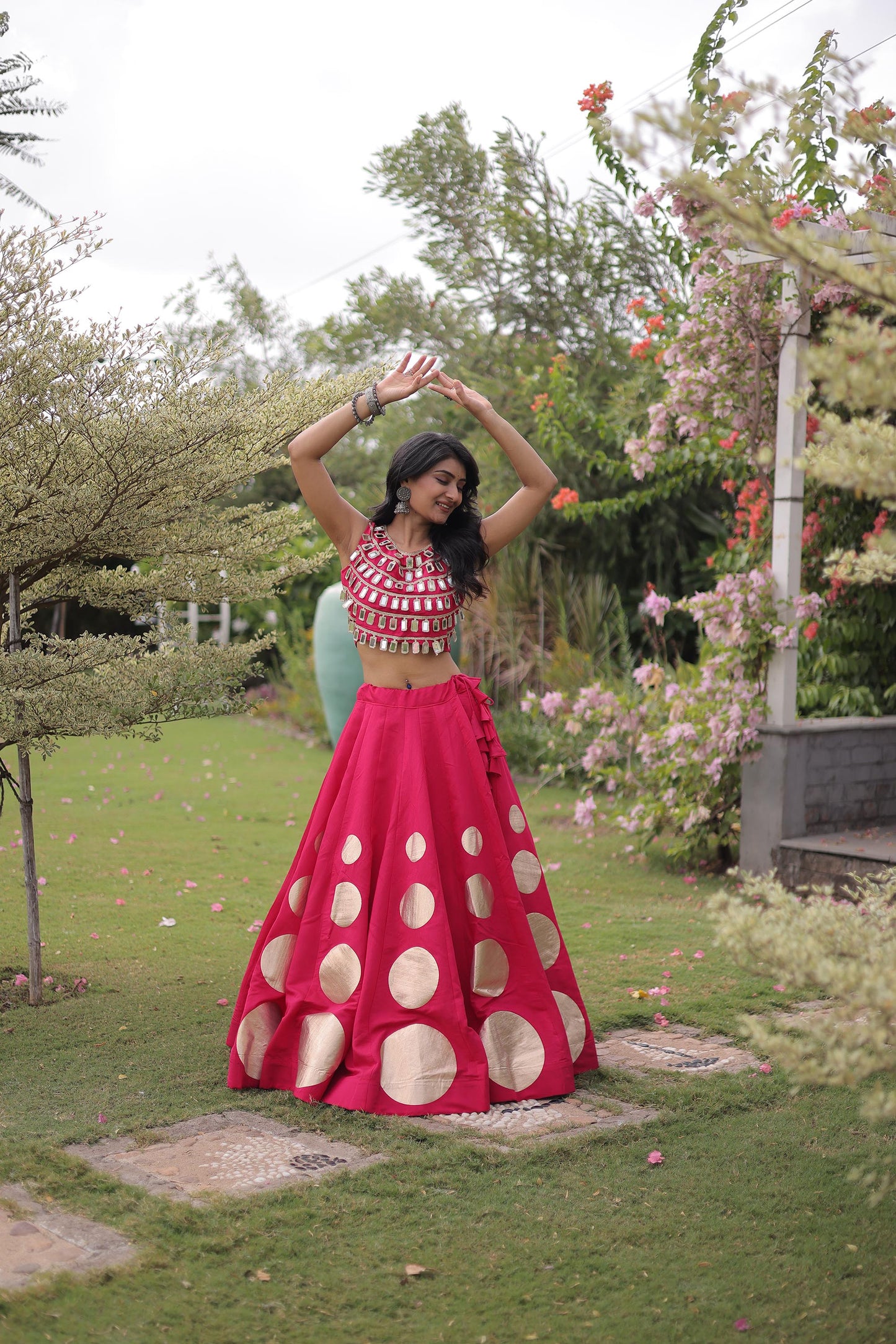 Pink Gomti & Mirror Work Georgette Navratri Lehenga Choli