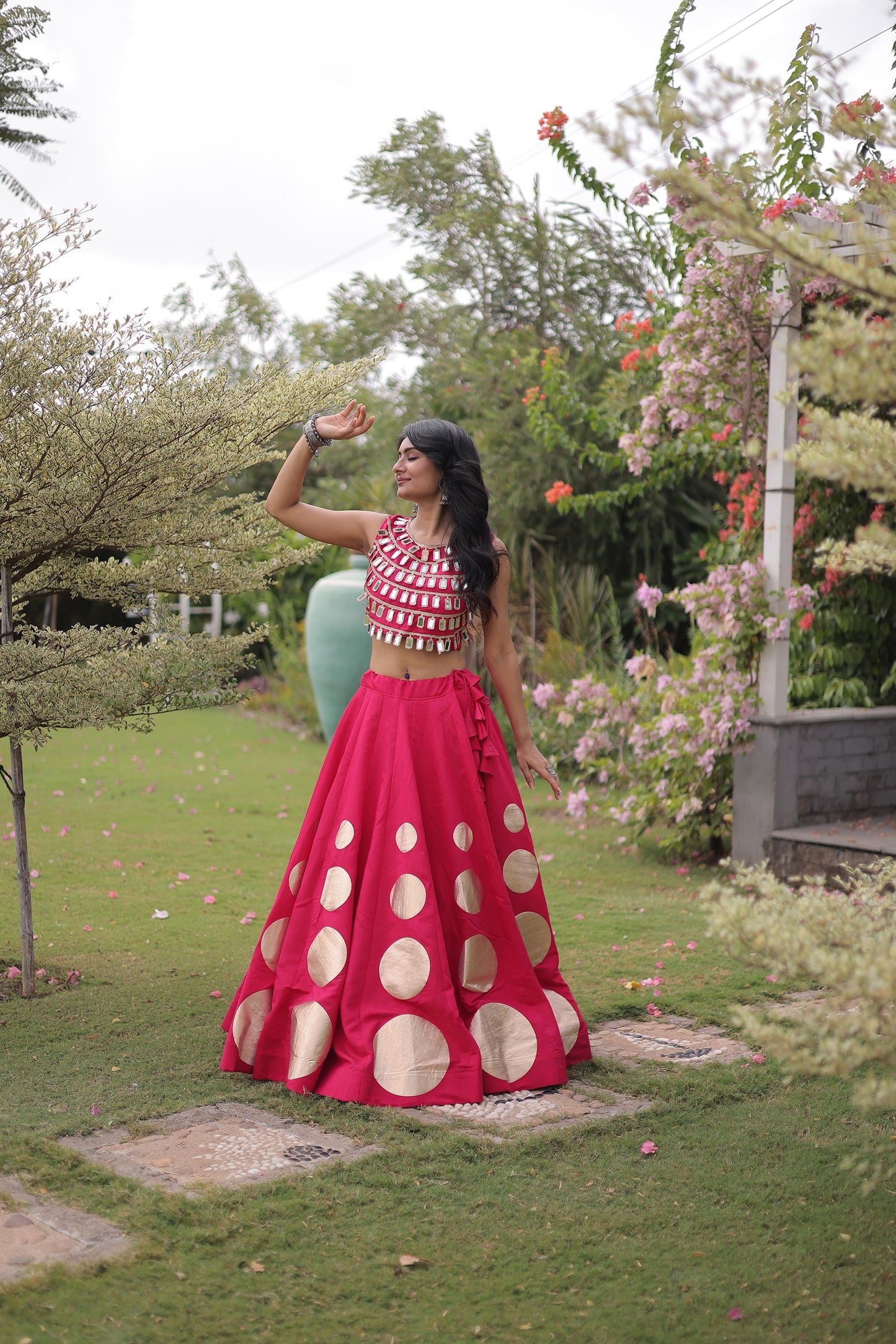 Pink Gomti & Mirror Work Georgette Navratri Lehenga Choli