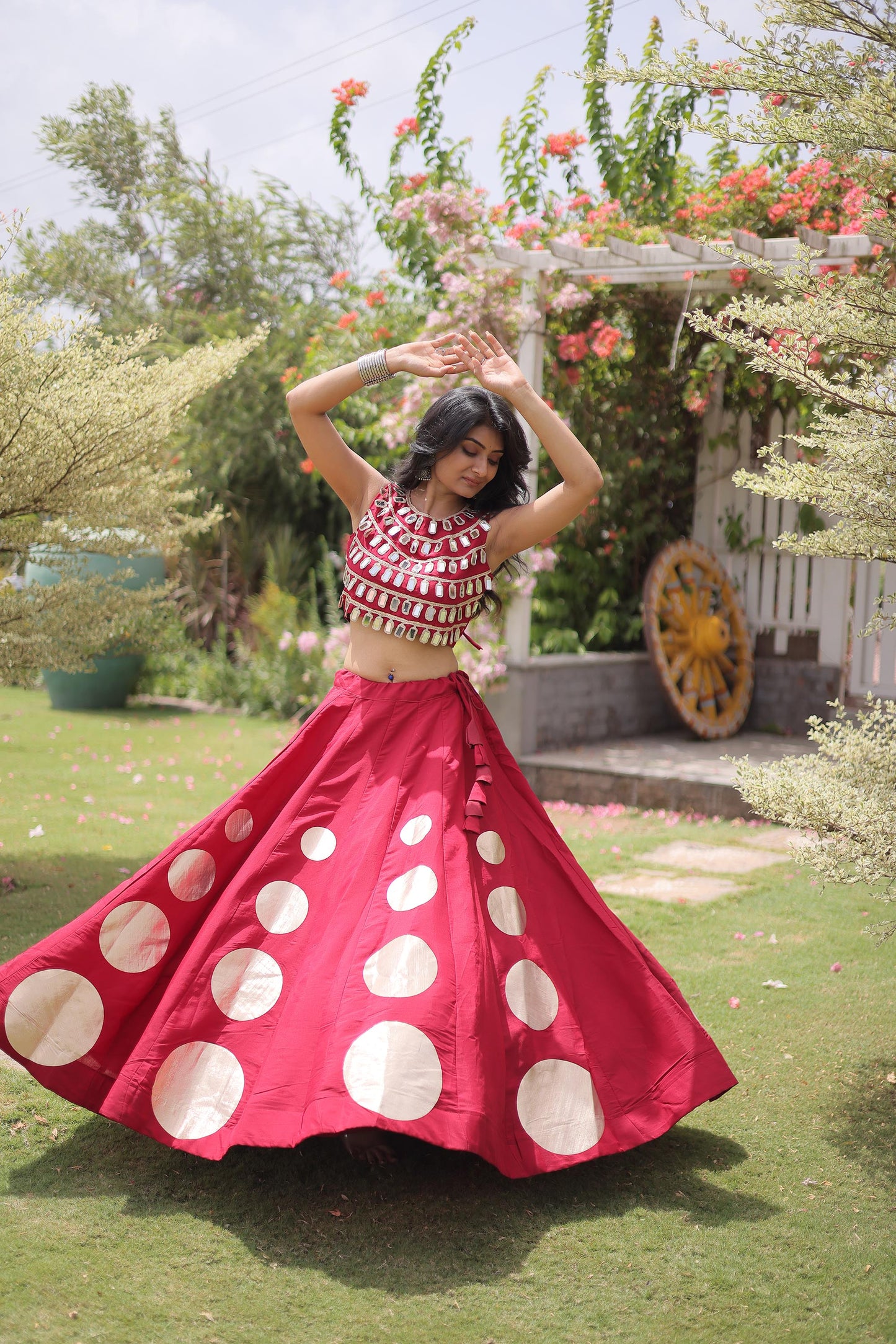 Pink Gomti & Mirror Work Georgette Navratri Lehenga Choli