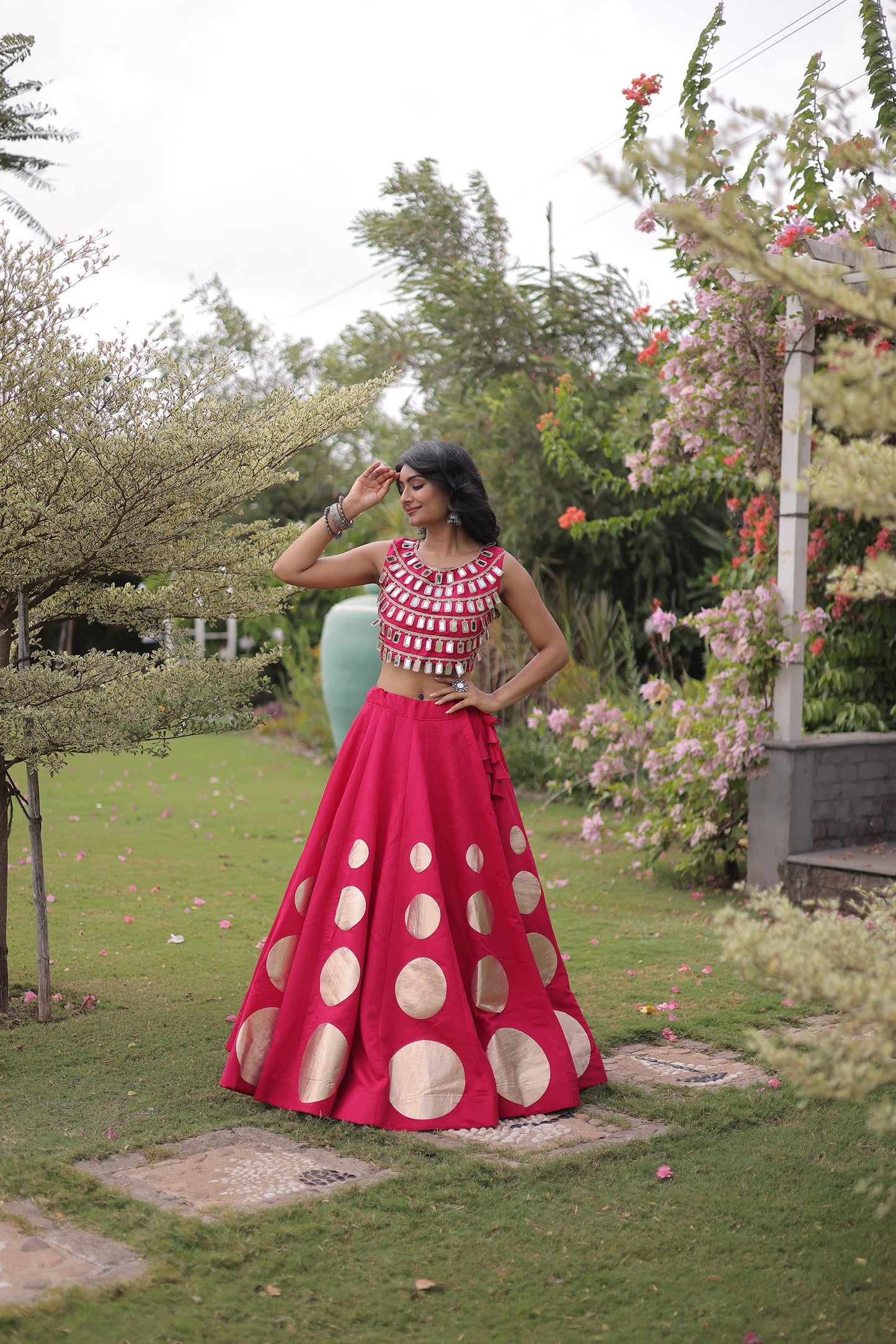 Pink Gomti & Mirror Work Georgette Navratri Lehenga Choli