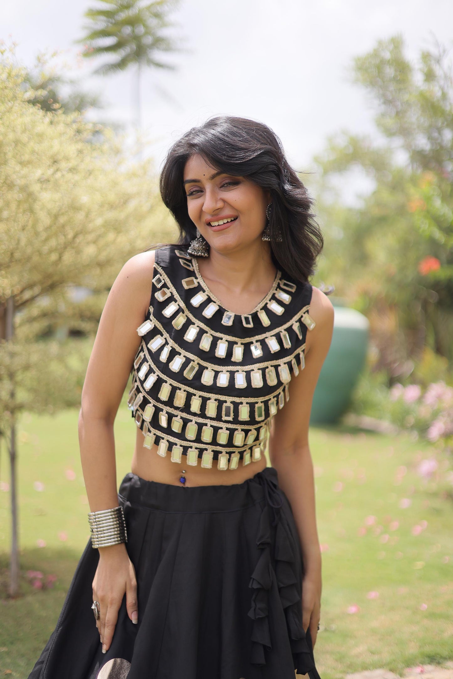 Black Gomti & Mirror Work Georgette Navratri Lehenga Choli