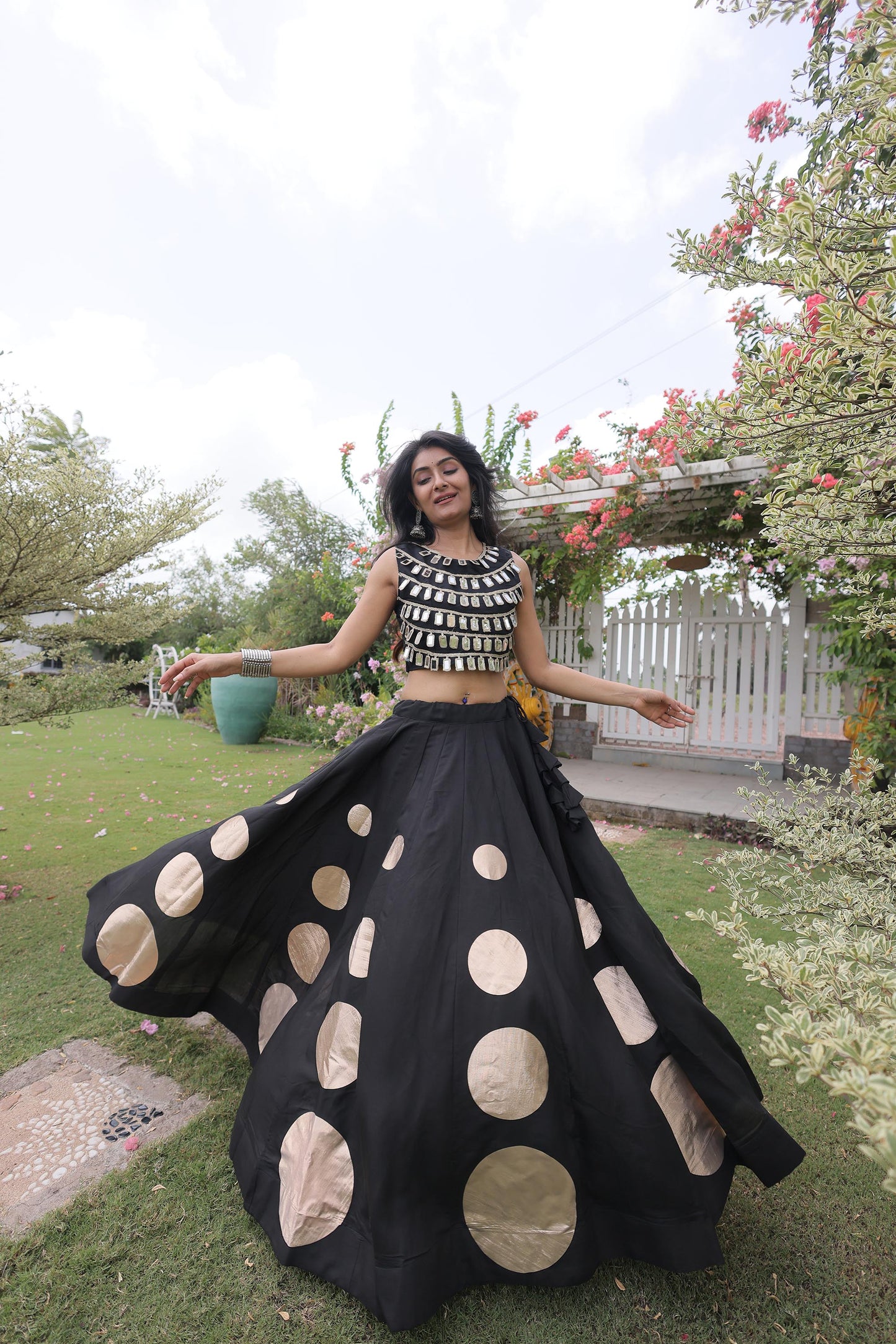 Black Gomti & Mirror Work Georgette Navratri Lehenga Choli