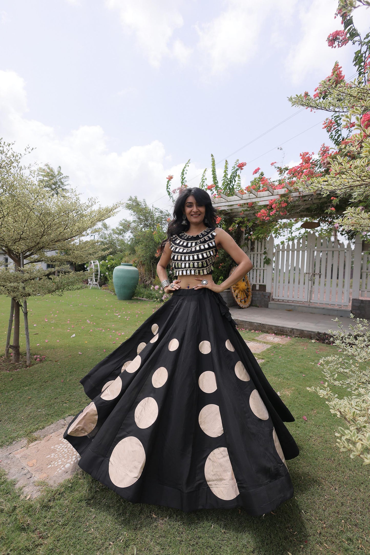 Black Gomti & Mirror Work Georgette Navratri Lehenga Choli