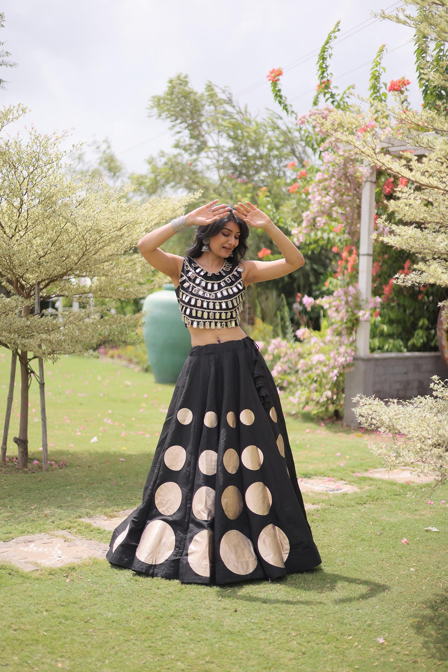 Black Gomti & Mirror Work Georgette Navratri Lehenga Choli