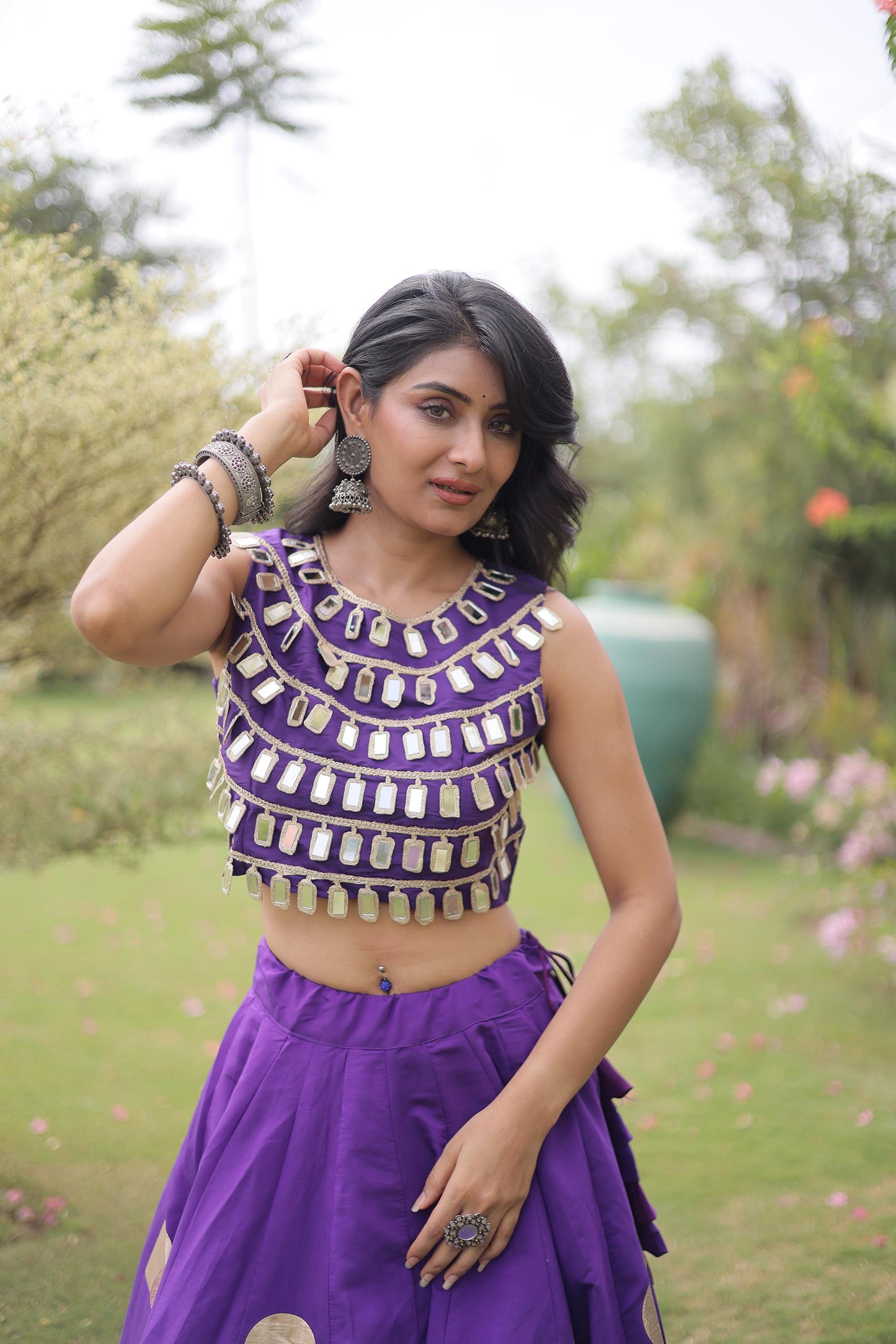 Purple Gomti & Mirror Work Georgette Navratri Lehenga Choli