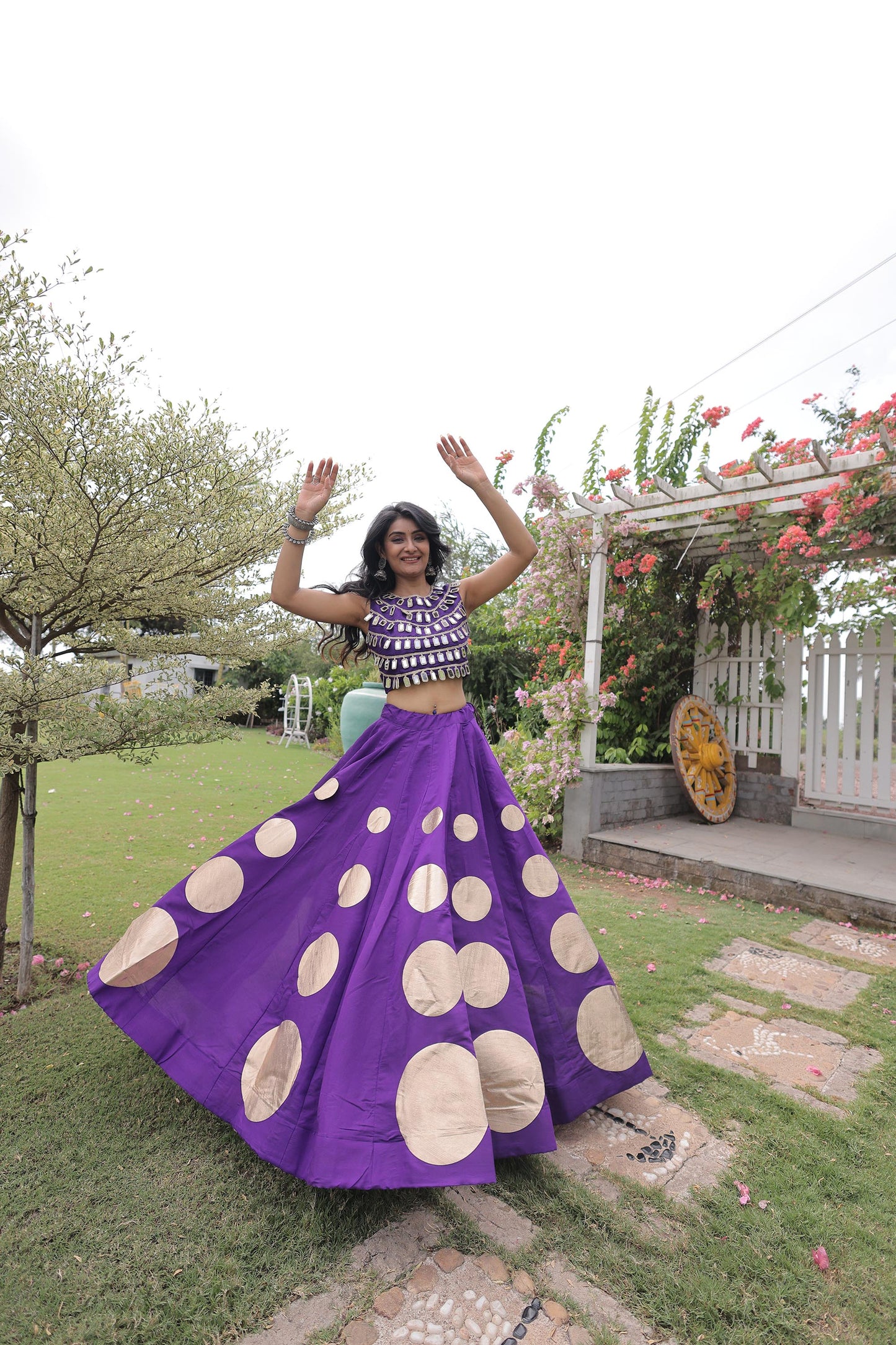 Purple Gomti & Mirror Work Georgette Navratri Lehenga Choli