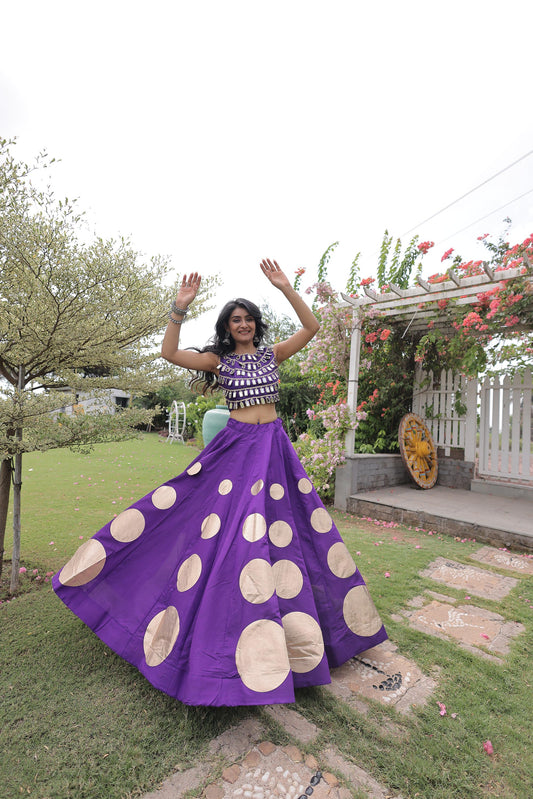 Purple Gomti & Mirror Work Georgette Navratri Lehenga Choli