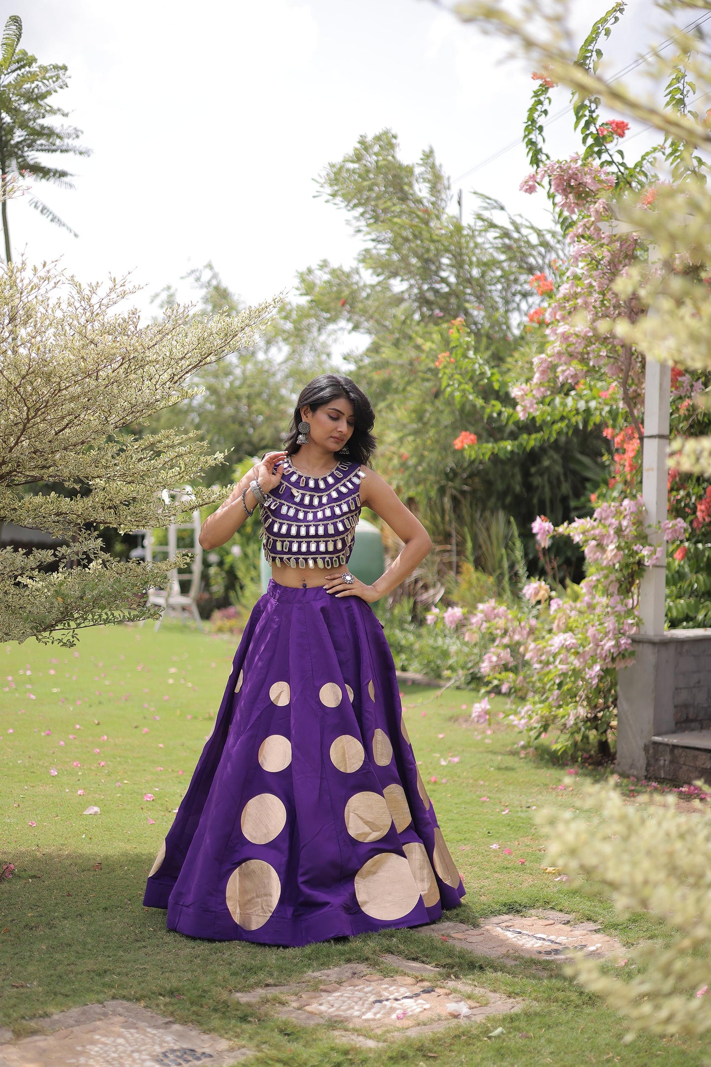 Purple Gomti & Mirror Work Georgette Navratri Lehenga Choli
