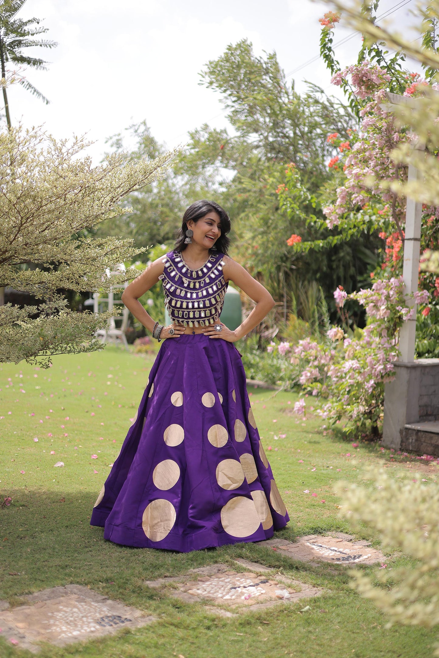 Purple Gomti & Mirror Work Georgette Navratri Lehenga Choli