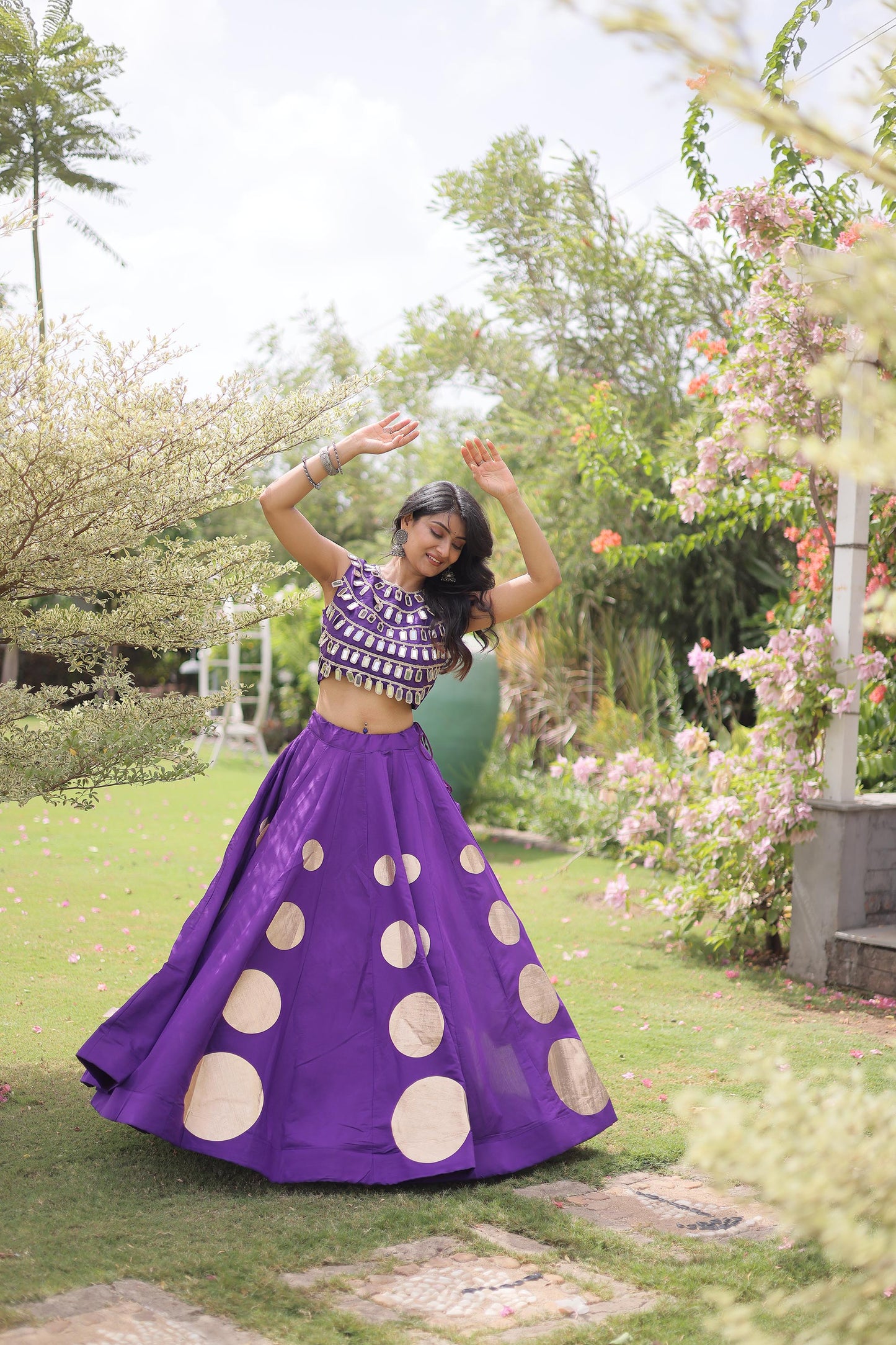 Purple Gomti & Mirror Work Georgette Navratri Lehenga Choli