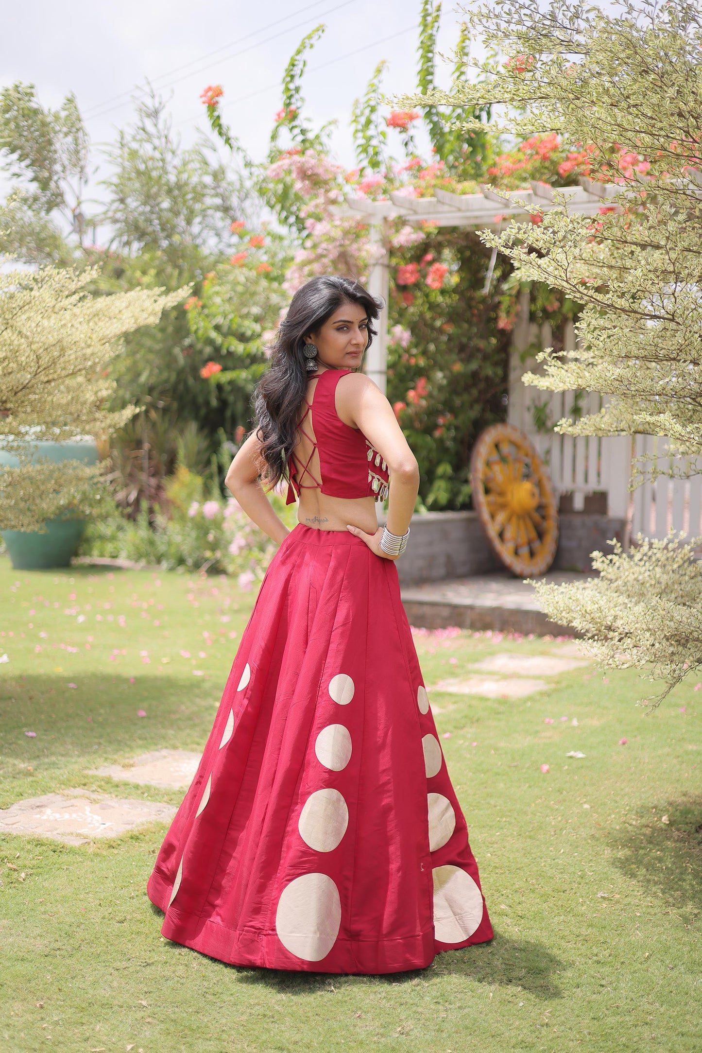 Red Gomti & Mirror Work Georgette Navratri Lehenga Choli