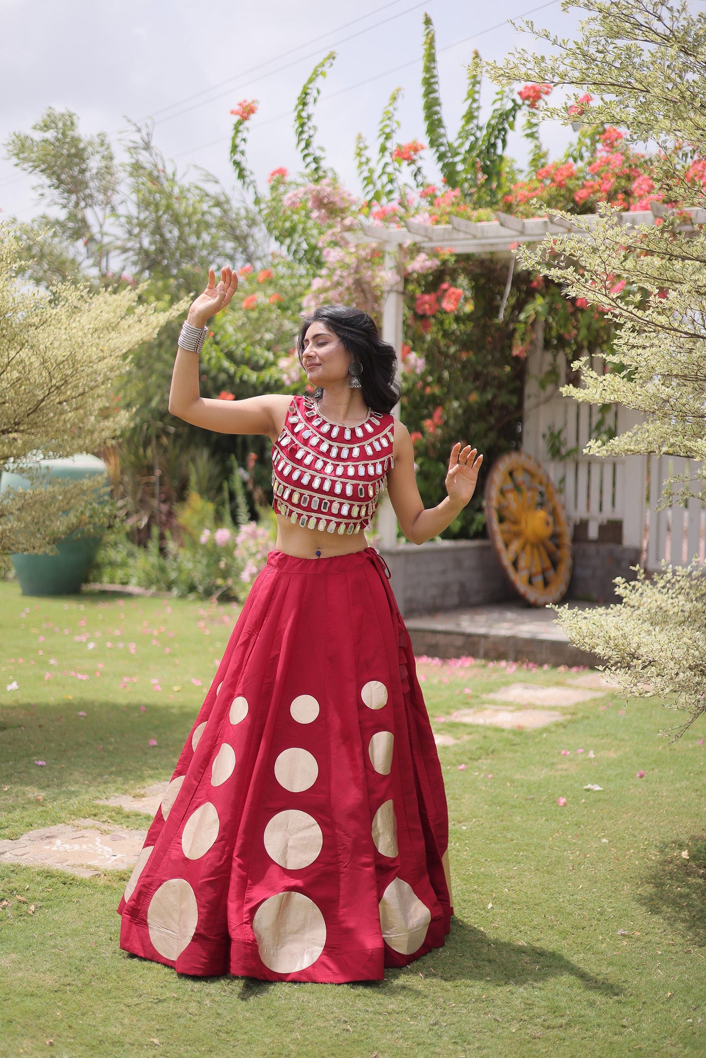 Red Gomti & Mirror Work Georgette Navratri Lehenga Choli