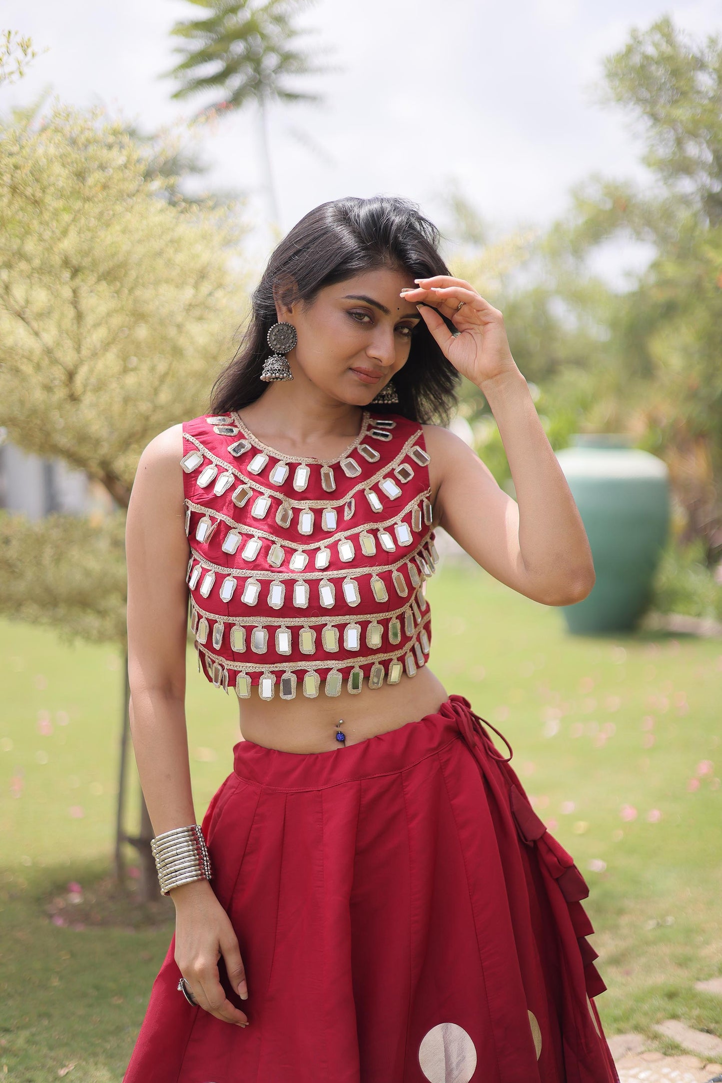 Red Gomti & Mirror Work Georgette Navratri Lehenga Choli
