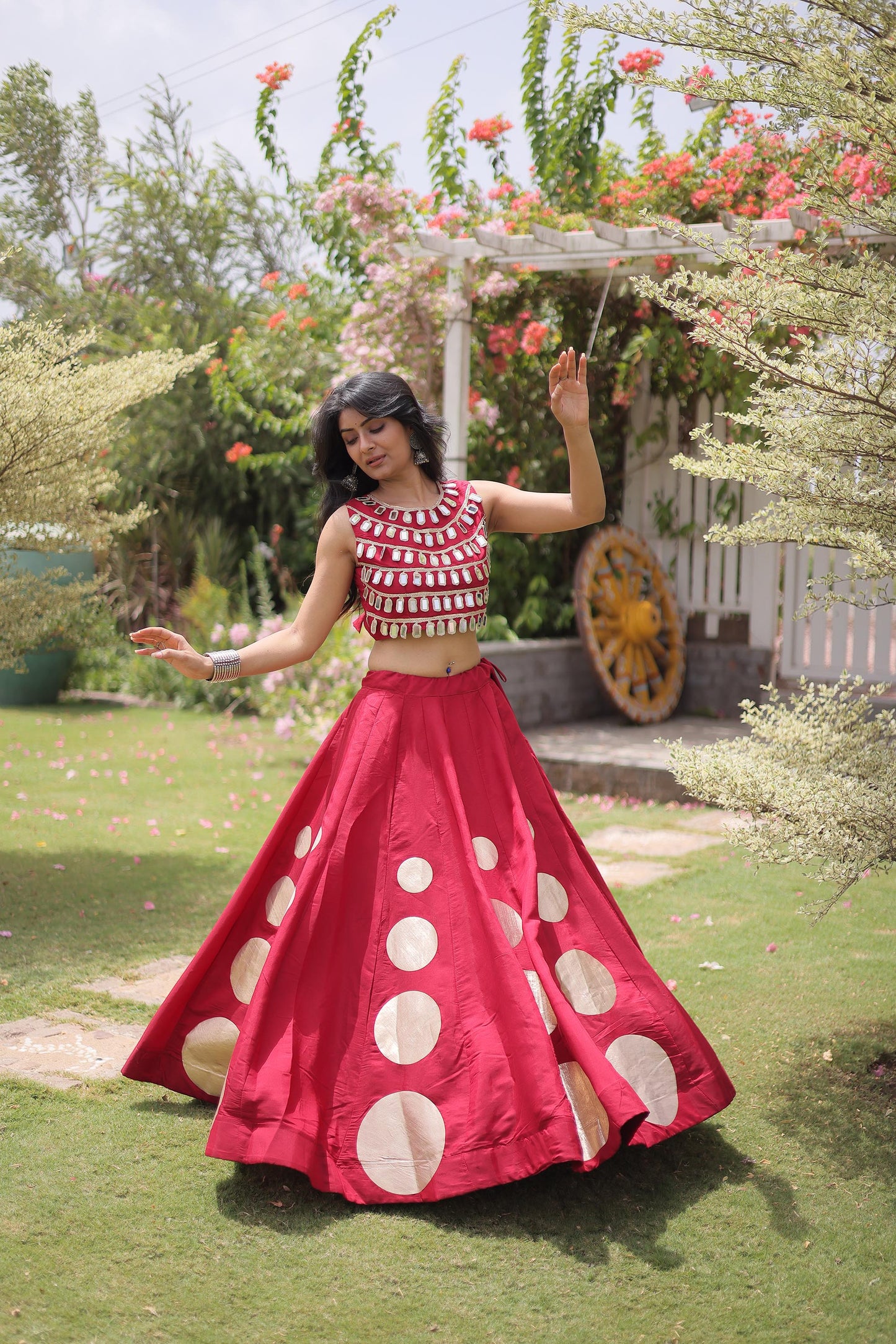 Red Gomti & Mirror Work Georgette Navratri Lehenga Choli