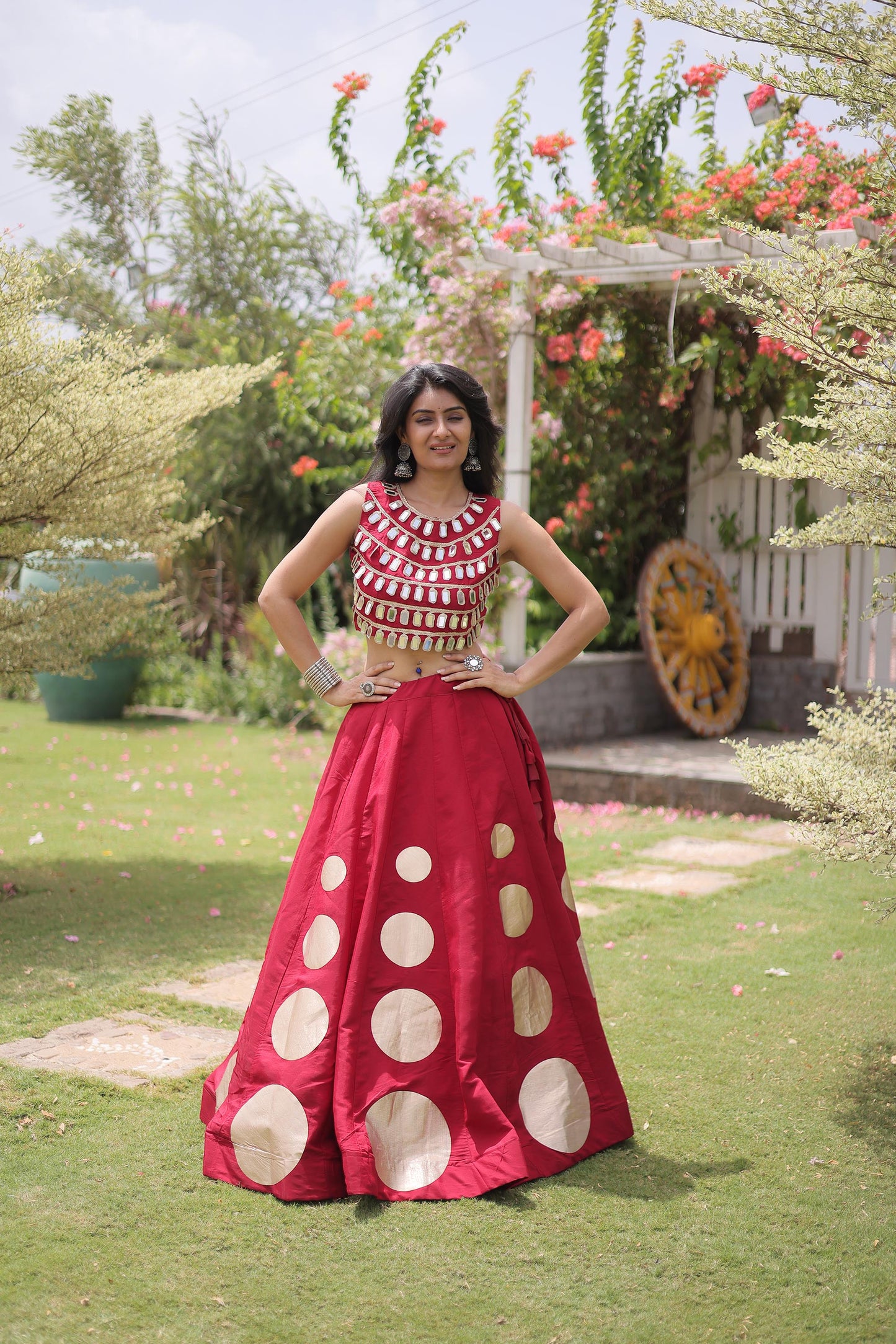 Red Gomti & Mirror Work Georgette Navratri Lehenga Choli