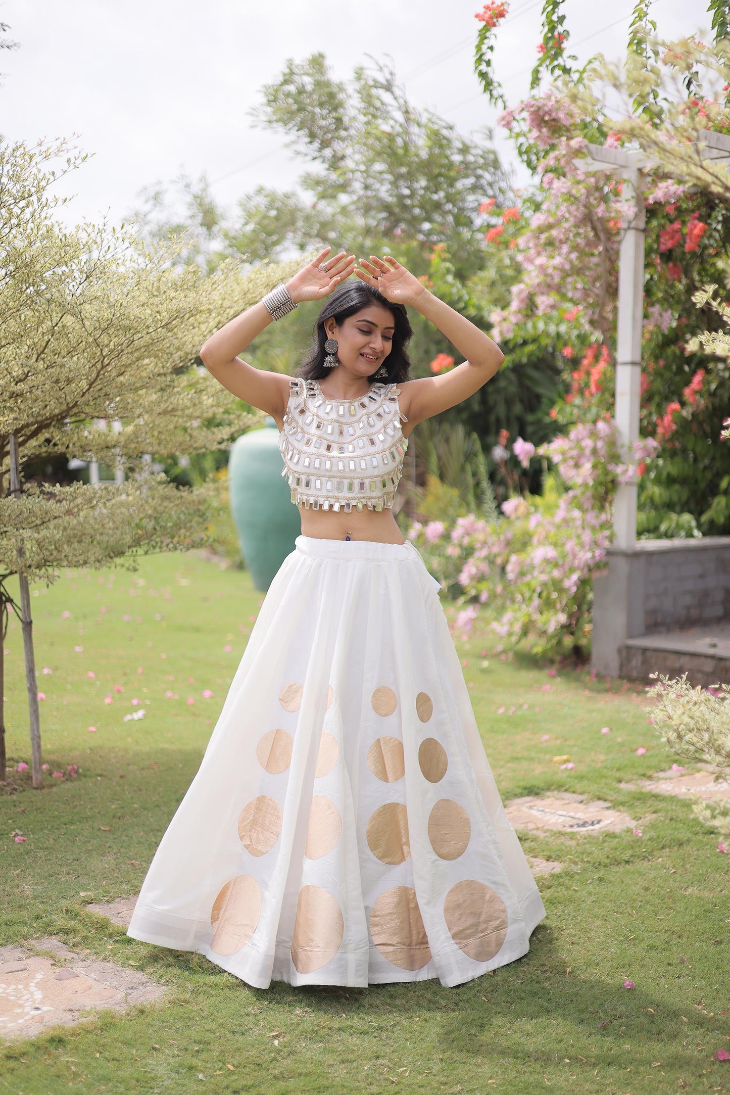 White Gomti & Mirror Work Georgette Navratri Lehenga Choli