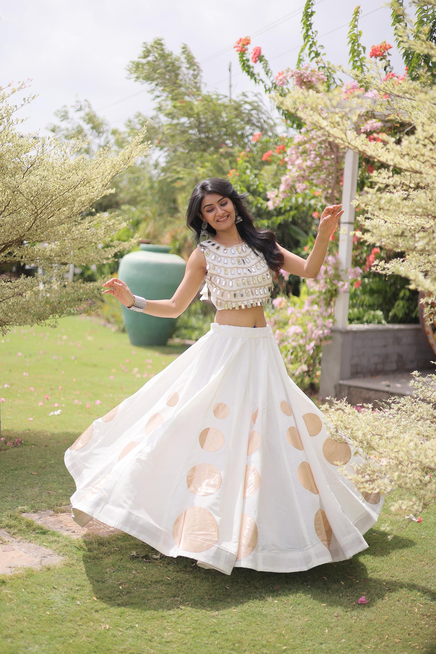 White Gomti & Mirror Work Georgette Navratri Lehenga Choli