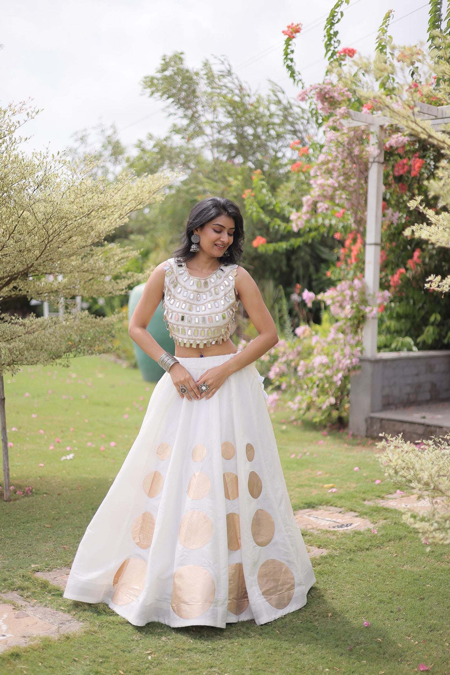 White Gomti & Mirror Work Georgette Navratri Lehenga Choli