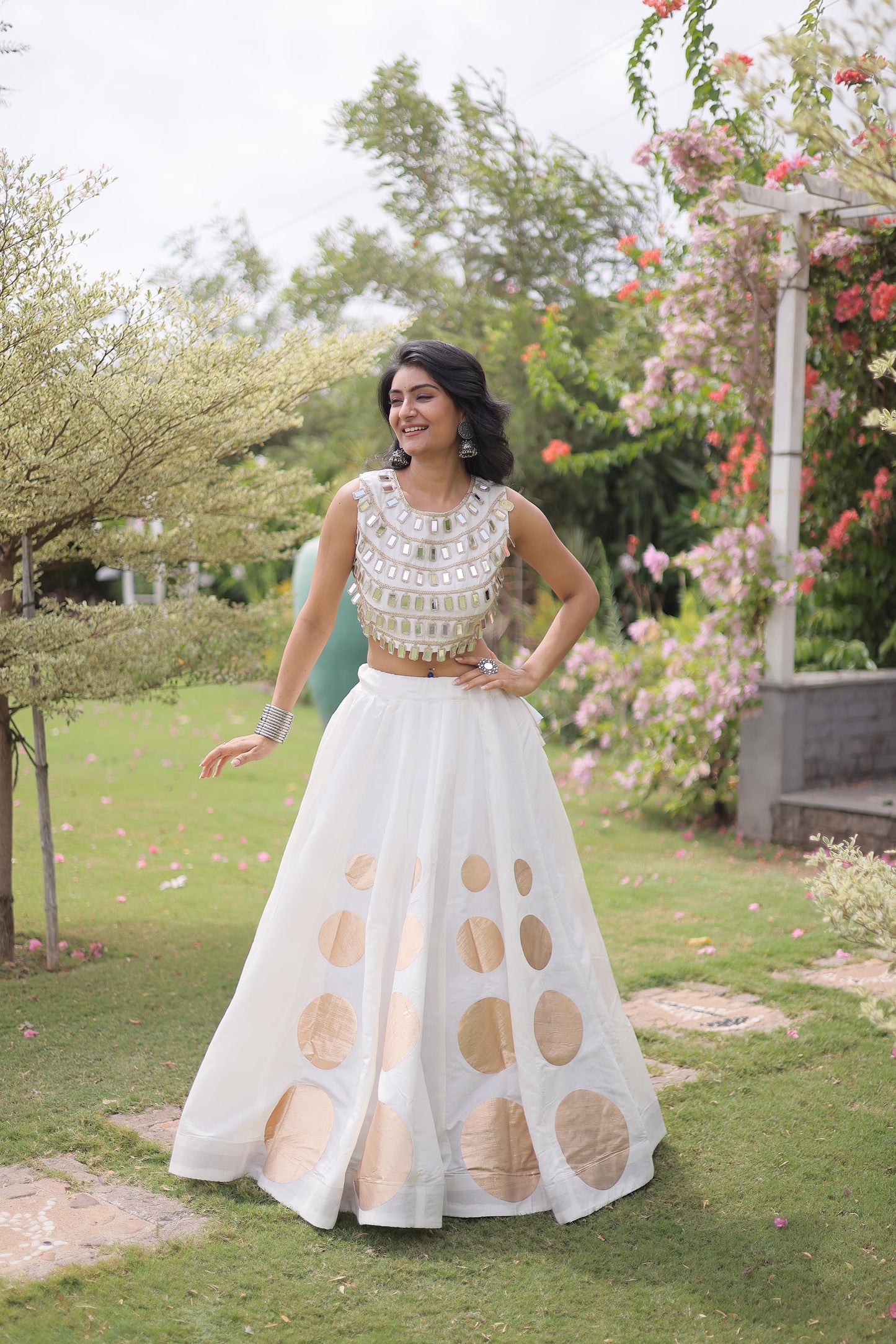 White Gomti & Mirror Work Georgette Navratri Lehenga Choli