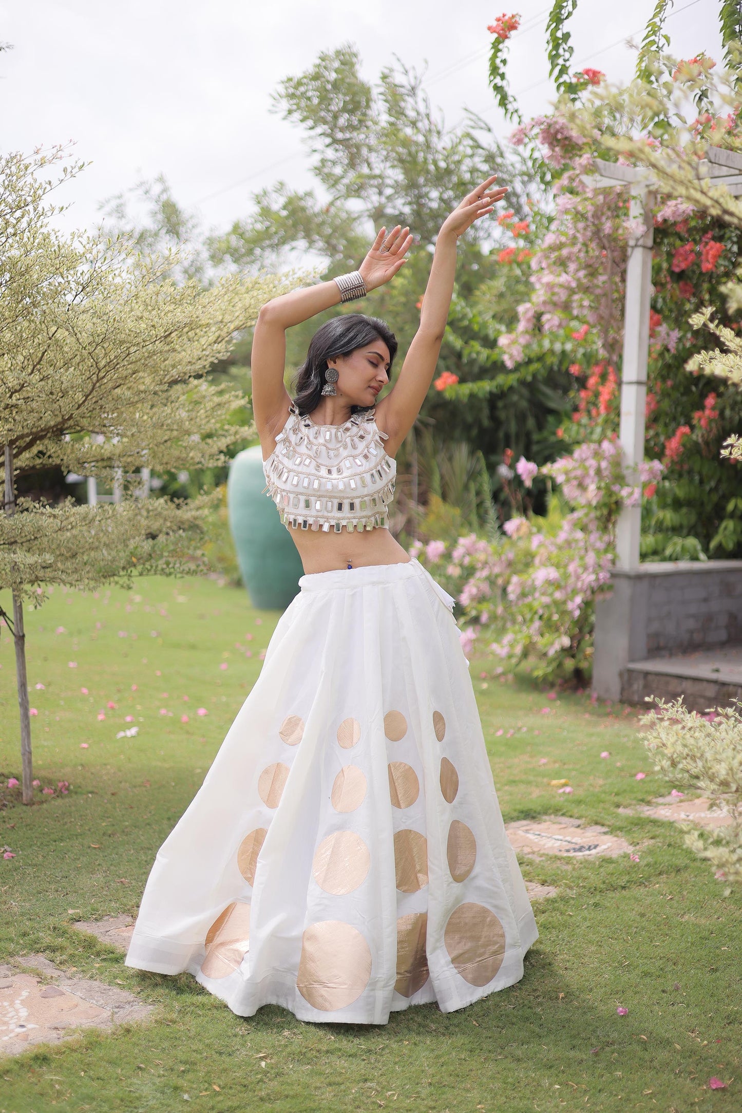 White Gomti & Mirror Work Georgette Navratri Lehenga Choli