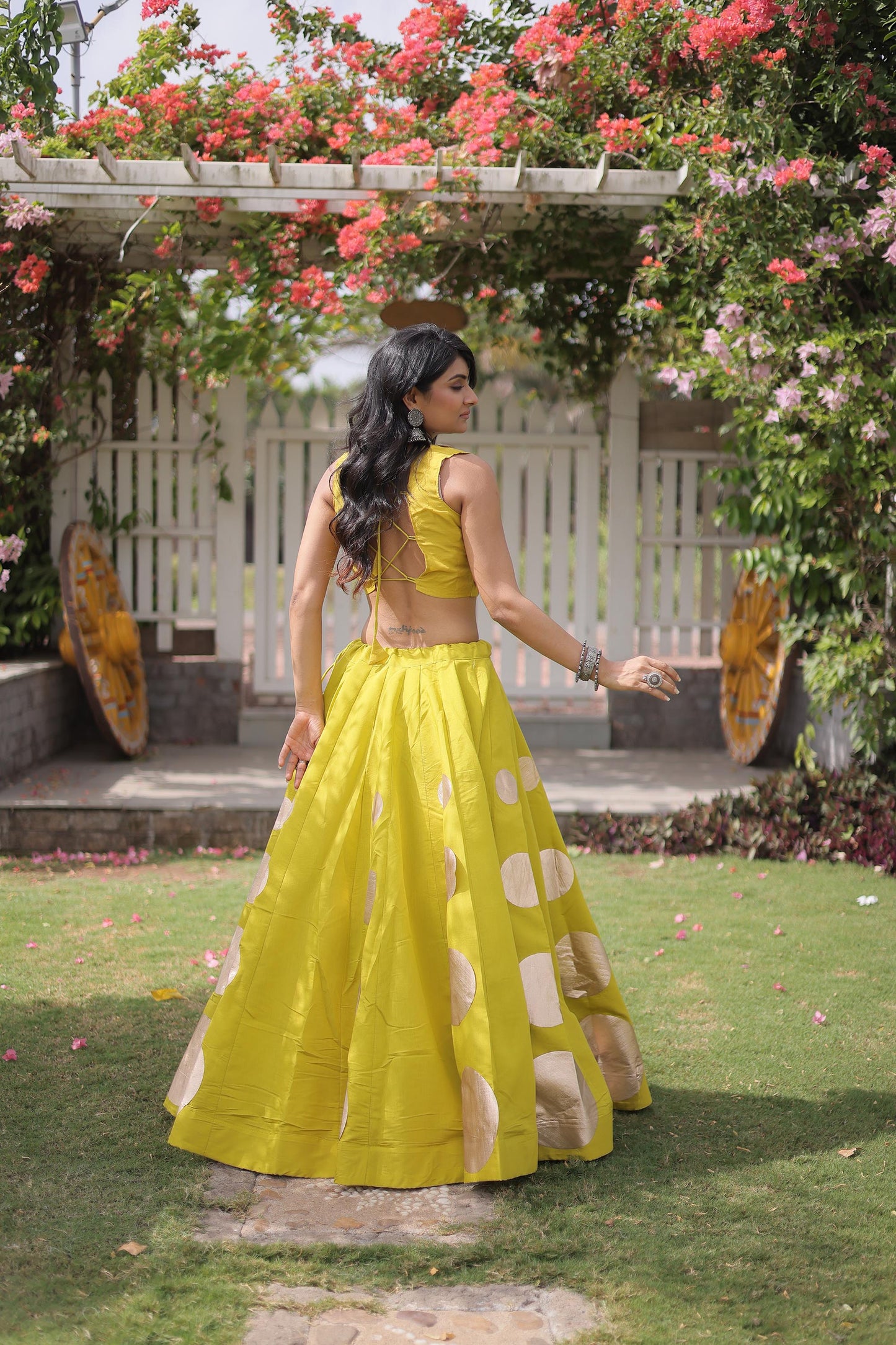 Yellow Gomti & Mirror Work Georgette Navratri Lehenga Choli