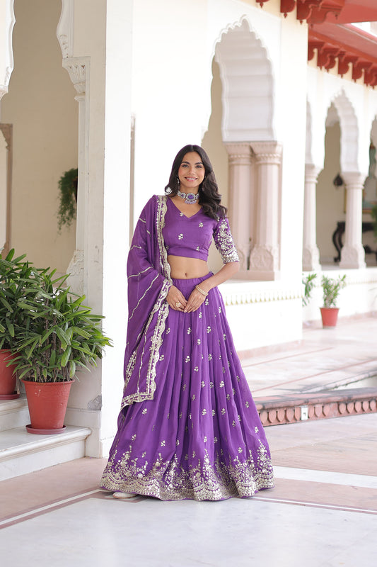 Lavender Vichitra Silk With Heavy Sequins & Thread Embroidered work Lehenga