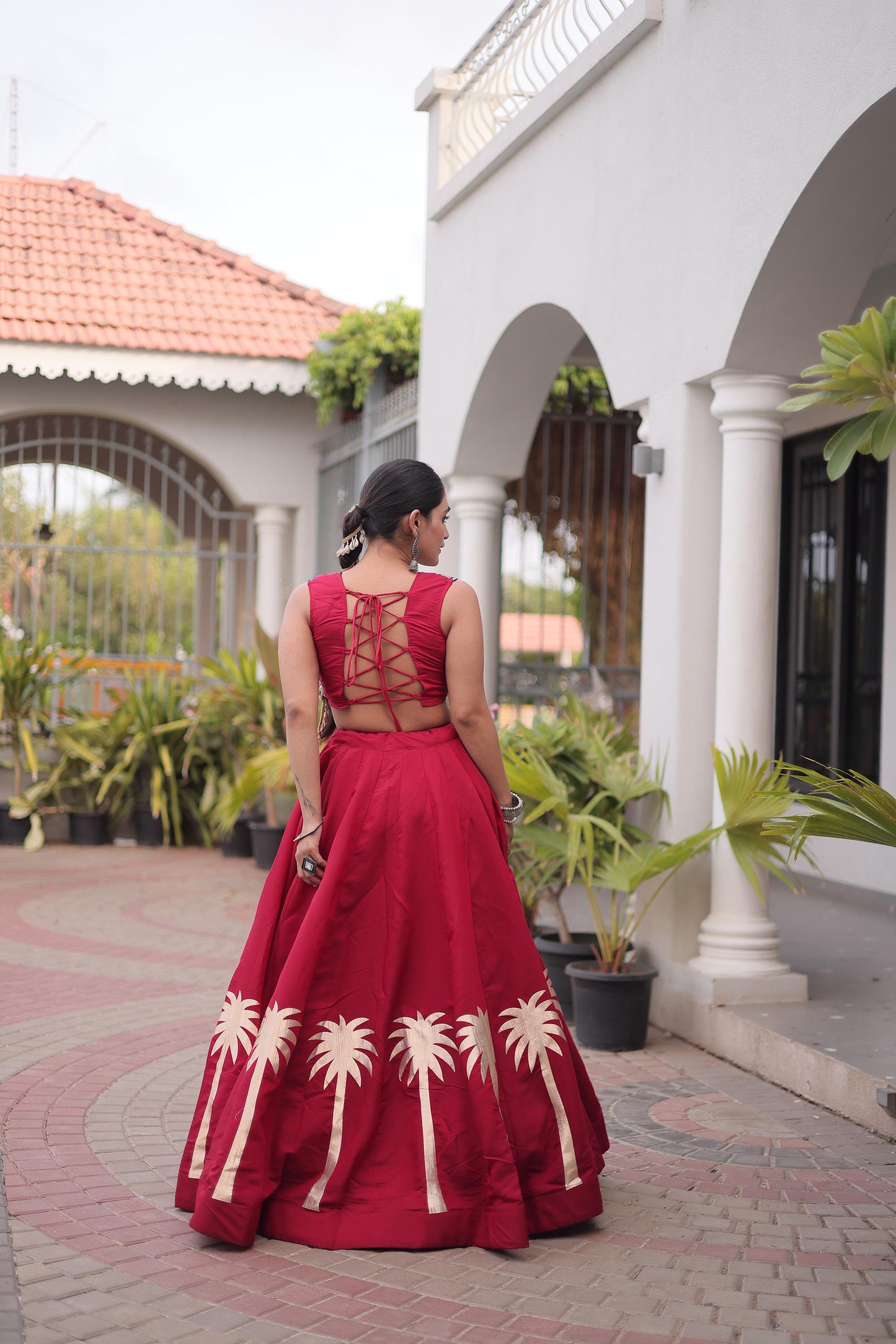 Red Roman Silk Kutchi Gamthi Embroidered & Gota Work Navratri Lehenga Choli
