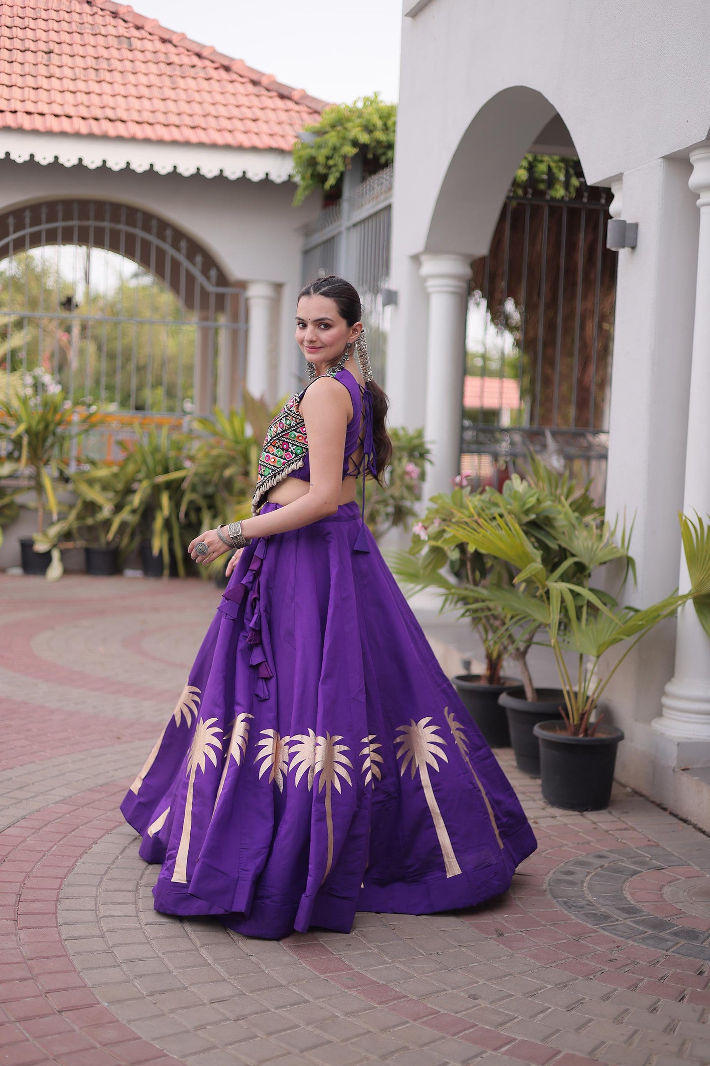 Purple Roman Silk Kutchi Gamthi Embroidered & Gota Work Navratri Lehenga Choli