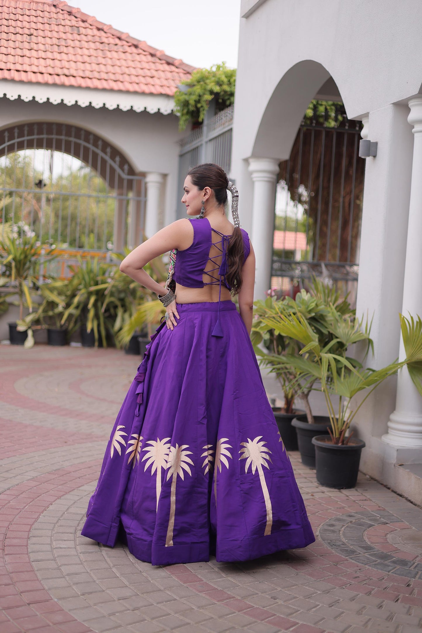 Purple Roman Silk Kutchi Gamthi Embroidered & Gota Work Navratri Lehenga Choli