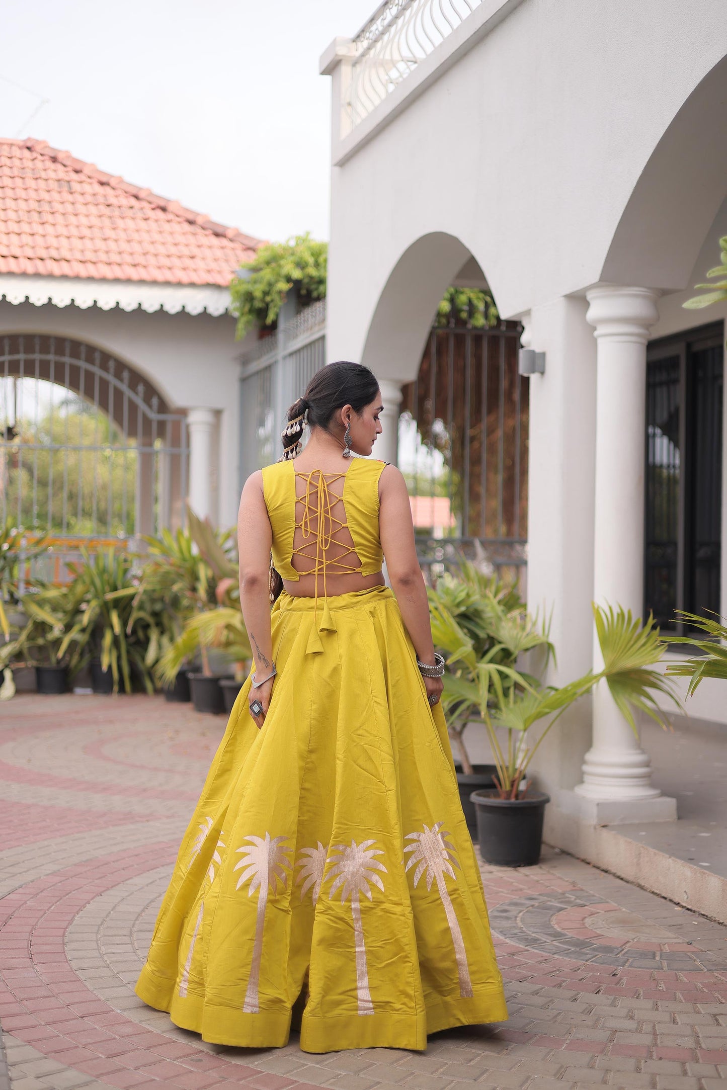 Yellow Roman Silk Kutchi Gamthi Embroidered & Gota Work Navratri Lehenga Choli