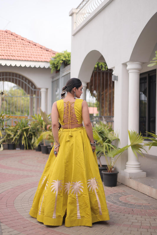 Yellow Roman Silk Kutchi Gamthi Embroidered & Gota Work Navratri Lehenga Choli